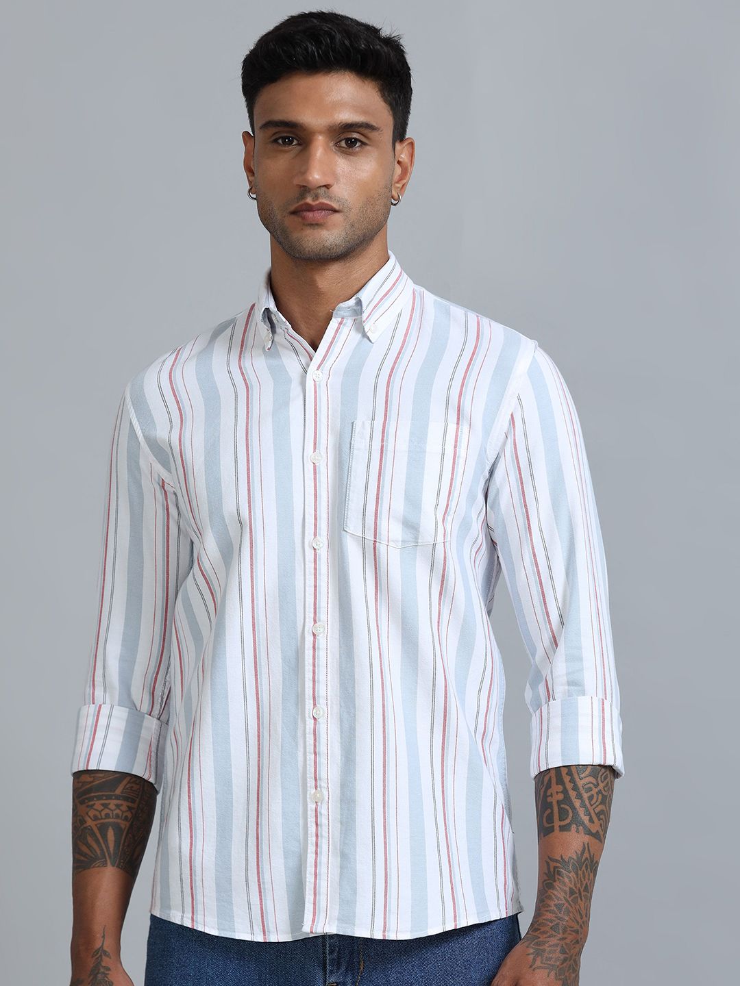 Gandia White & Blue Plus Size Stripes Shirt