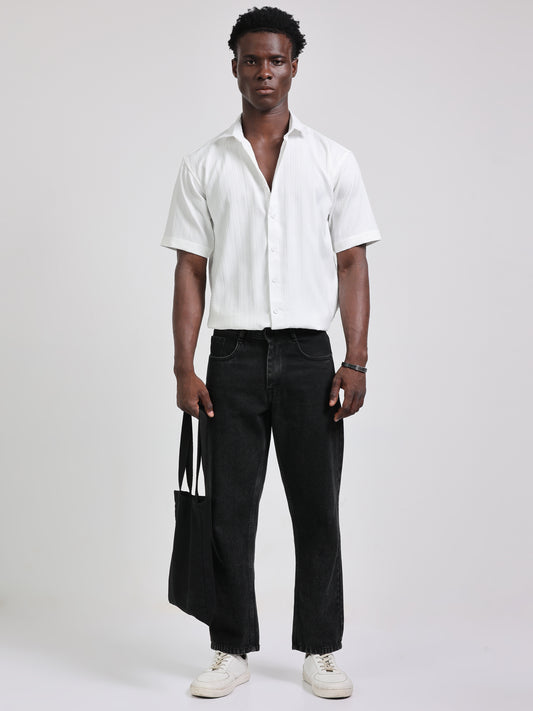 White Textured Solid Shirt for Men