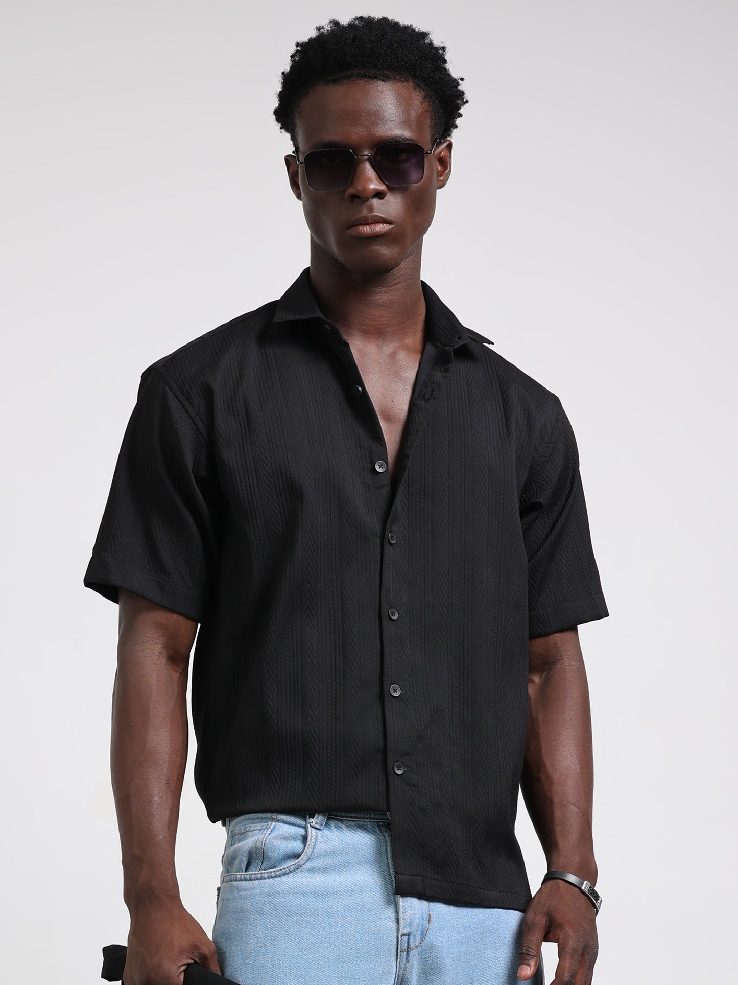 Black Solid textured Shirt for Men