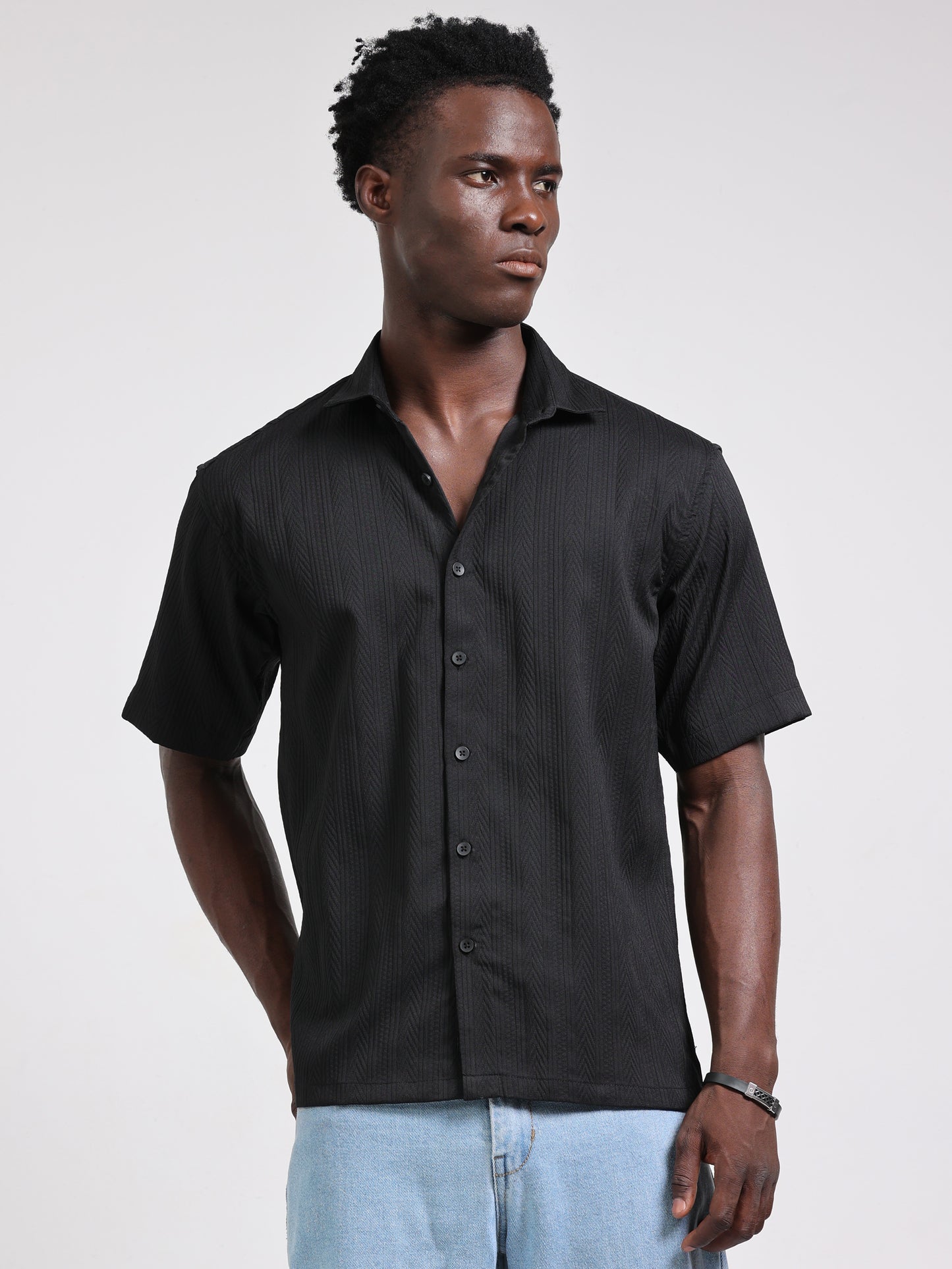 Black Solid textured Shirt for Men