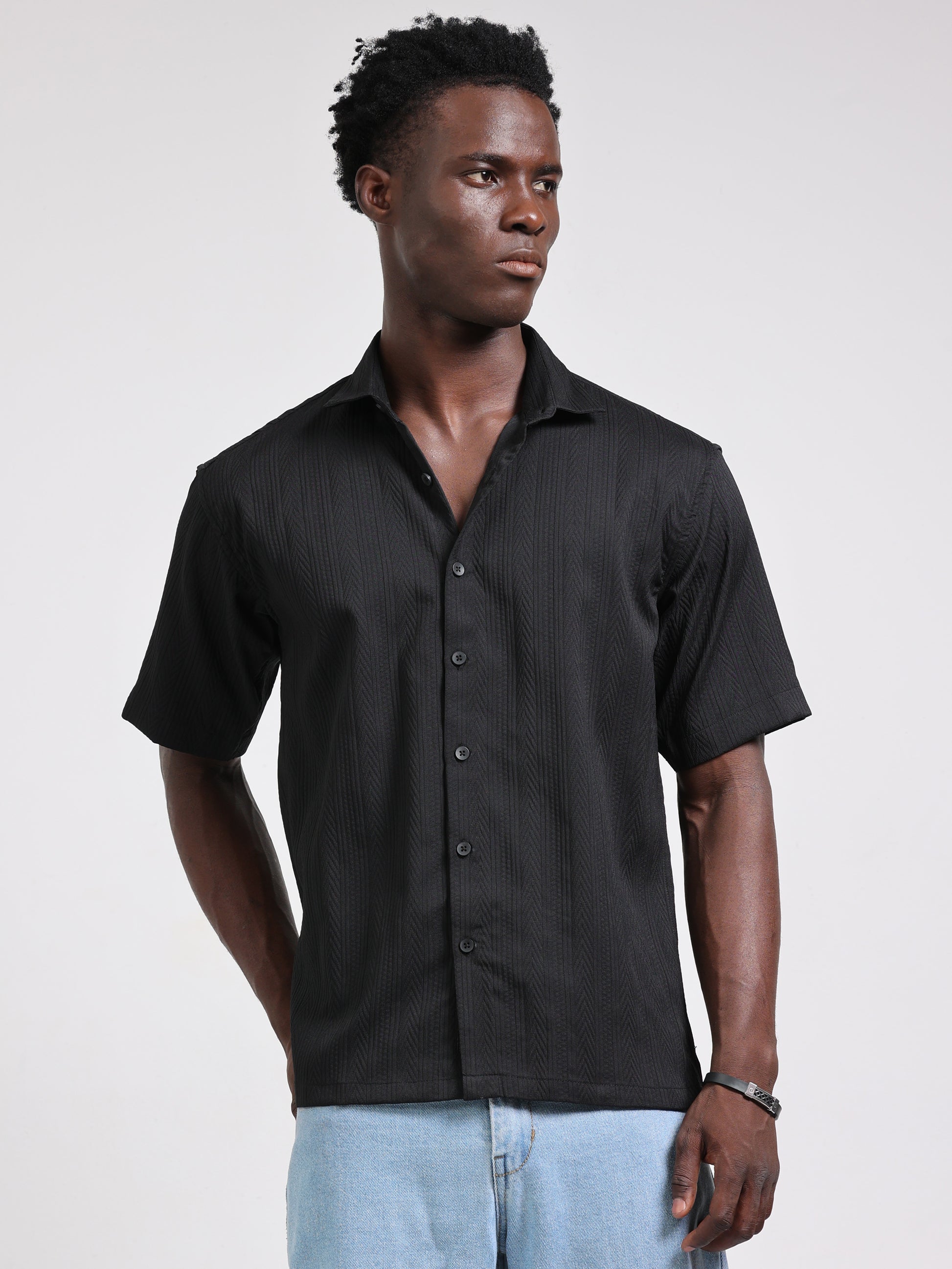 Black Solid textured Shirt for Men
