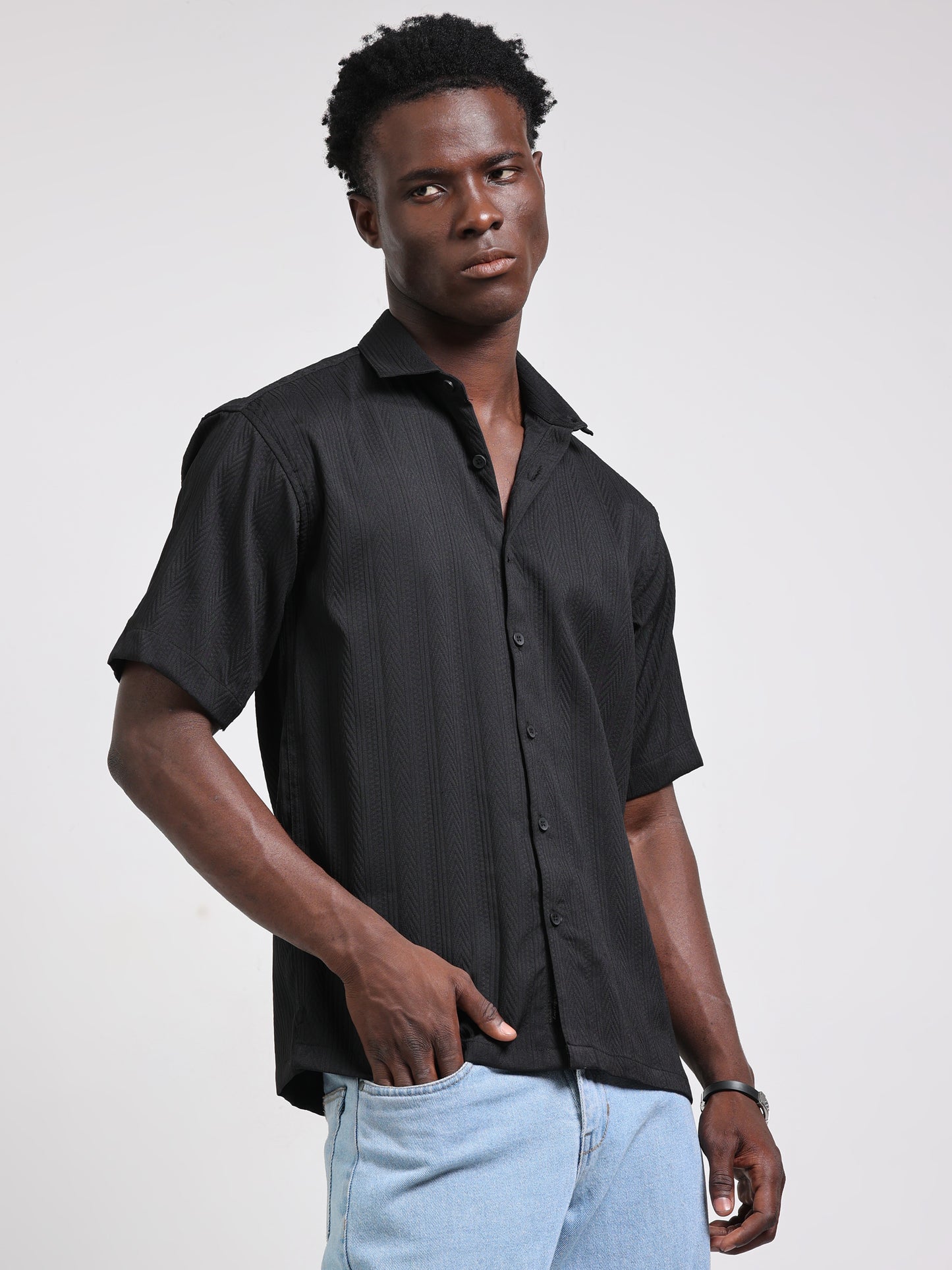 Black Solid textured Shirt for Men