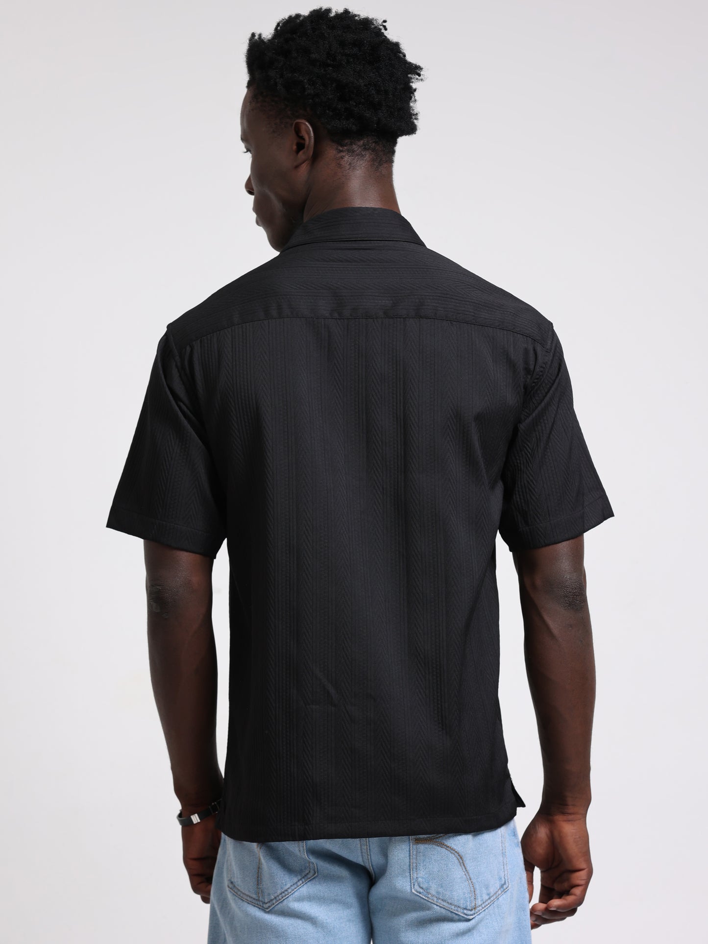 Black Solid textured Shirt for Men
