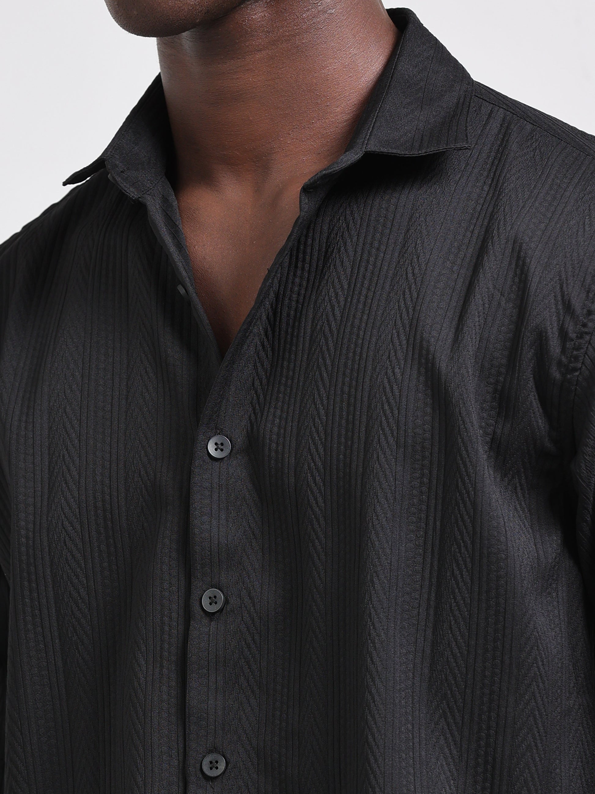 Black Solid textured Shirt for Men
