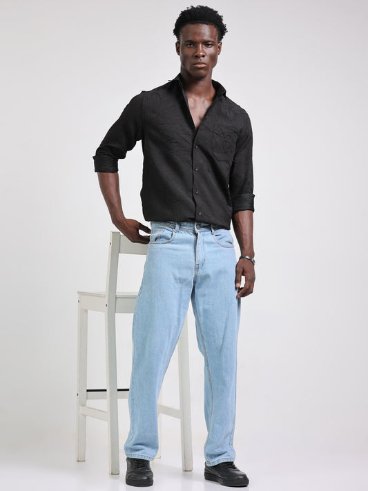 Textured Black Shirt for Men