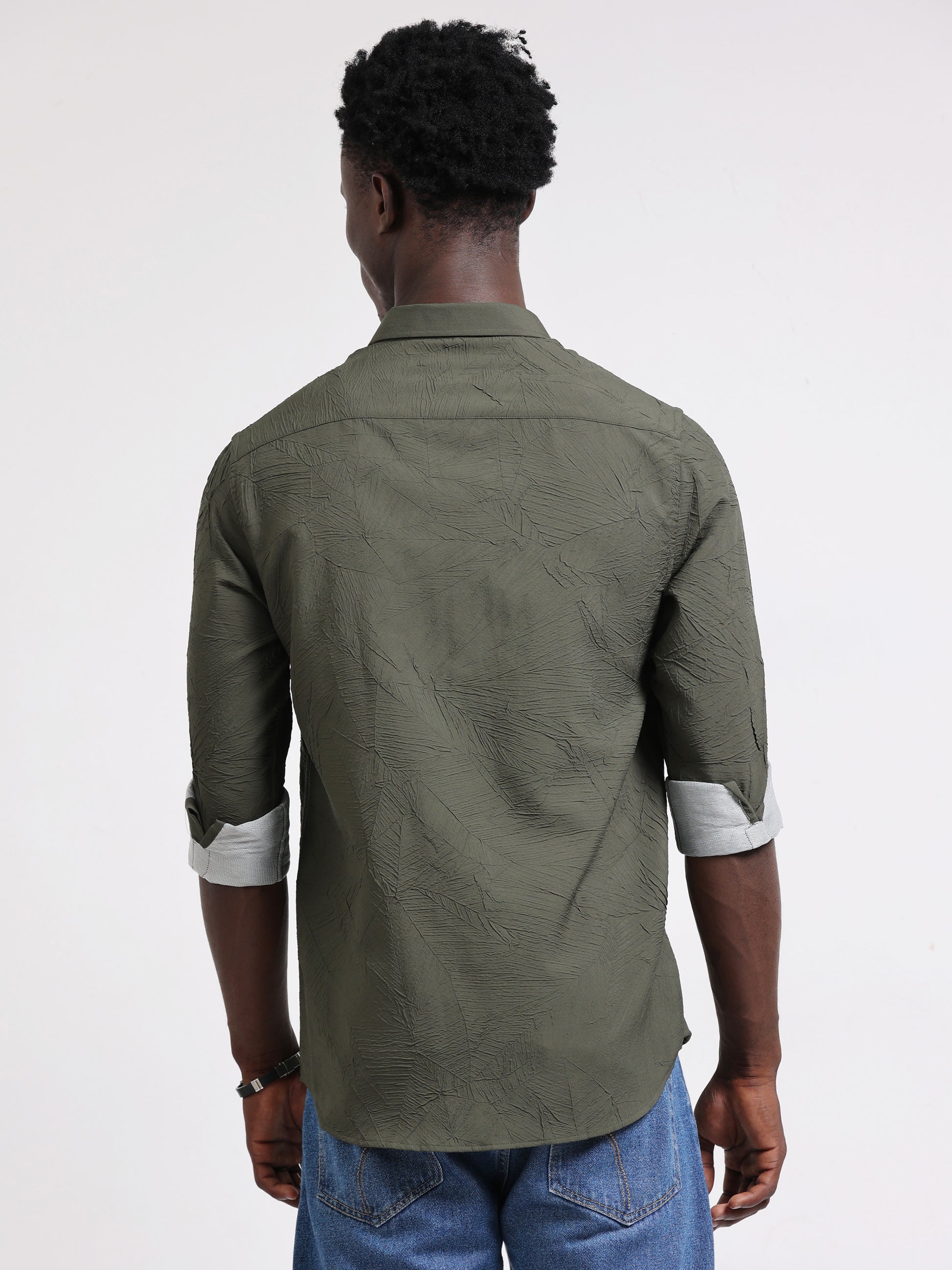 Green textured Solid Shirt for men