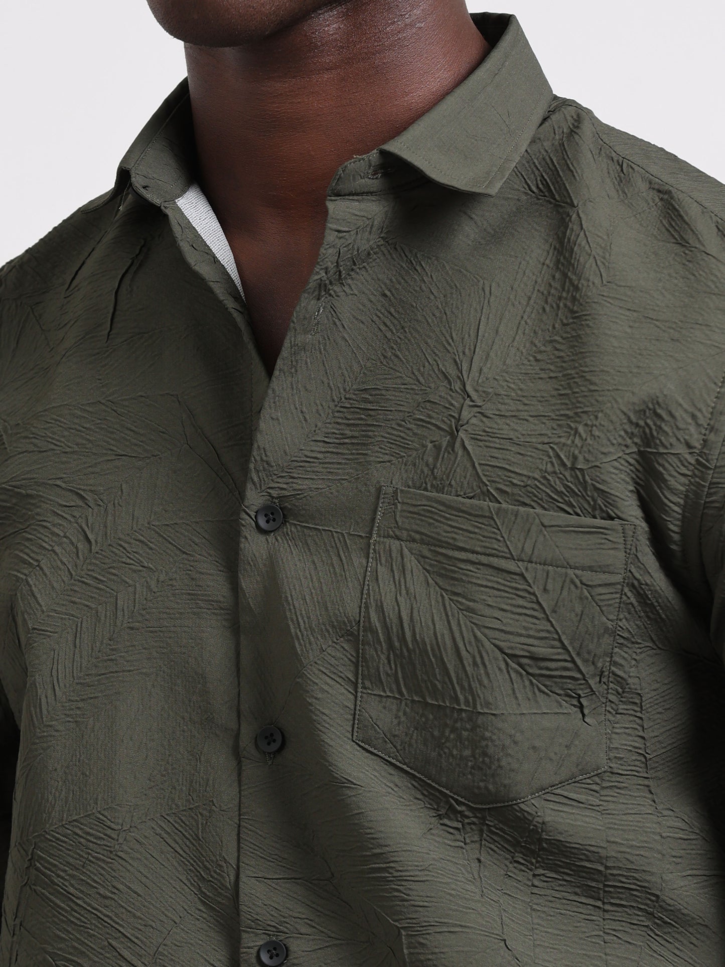Green textured Solid Shirt for men