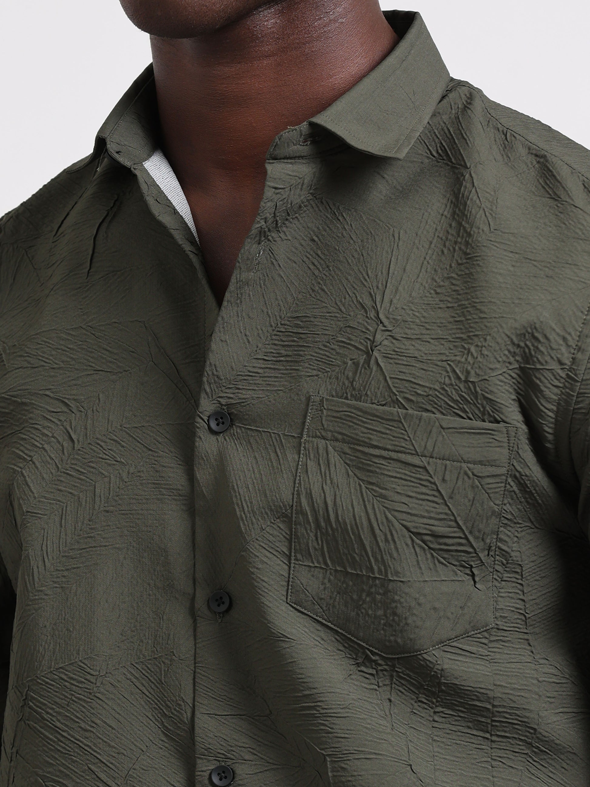 Green textured Solid Shirt for men