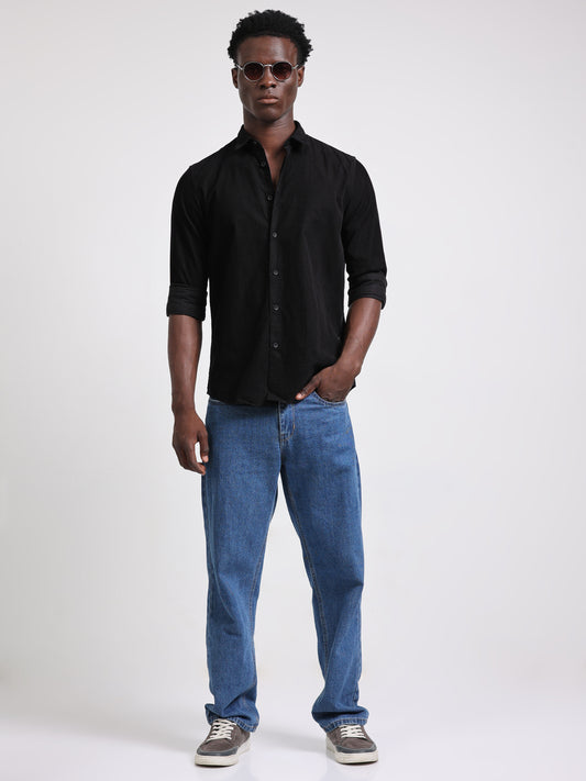 Textured Black Shirt for Men