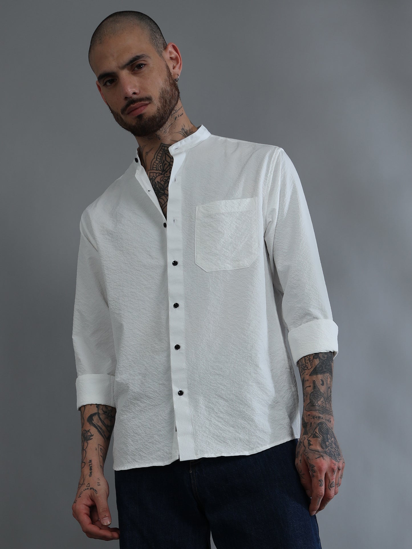 Muscovite White Solid Shirt