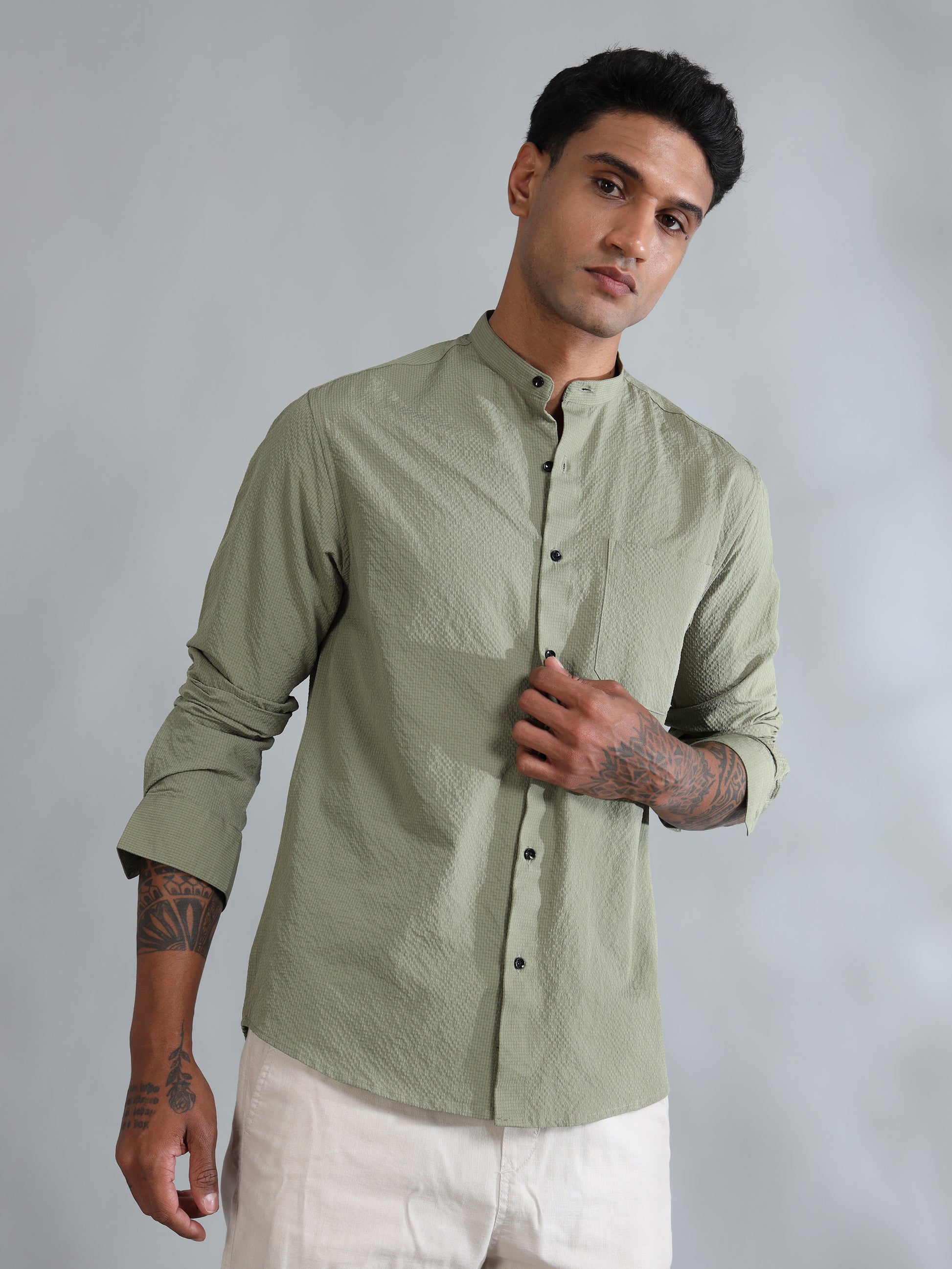 Granite Green Solid Shirt for Men