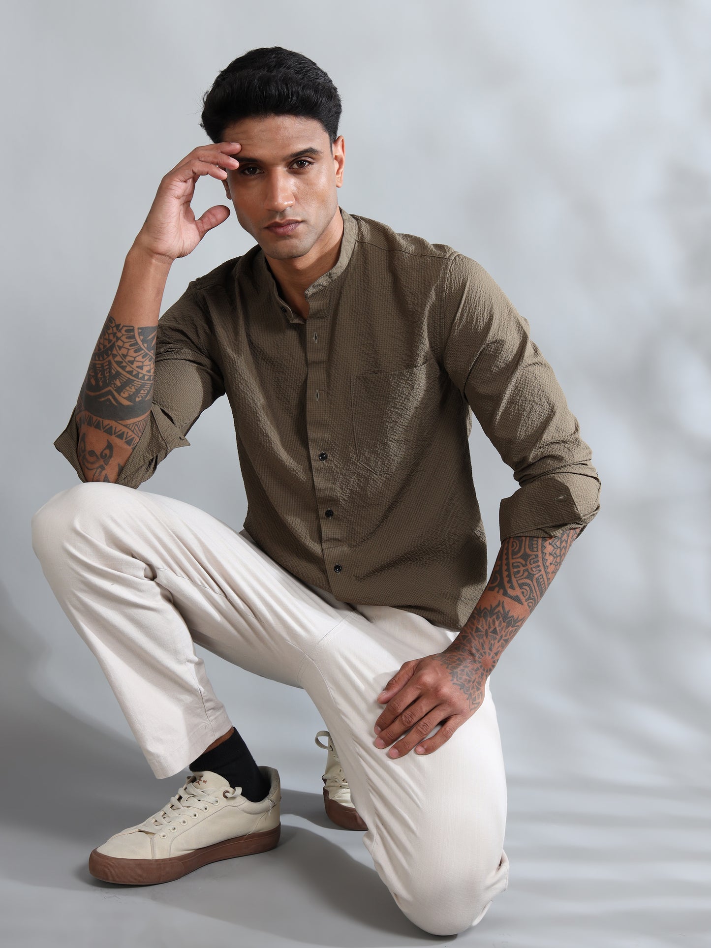 Muscovite Brown Grey Solid Shirt