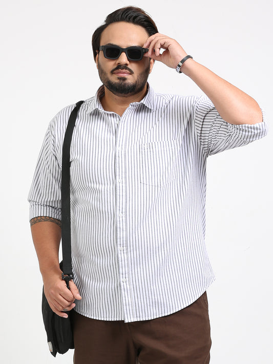 Gandia Pale Grey Plus Size Striped shirt