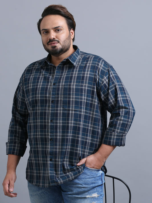 Luxembourg Nile Blue Plus Size Checks Shirt