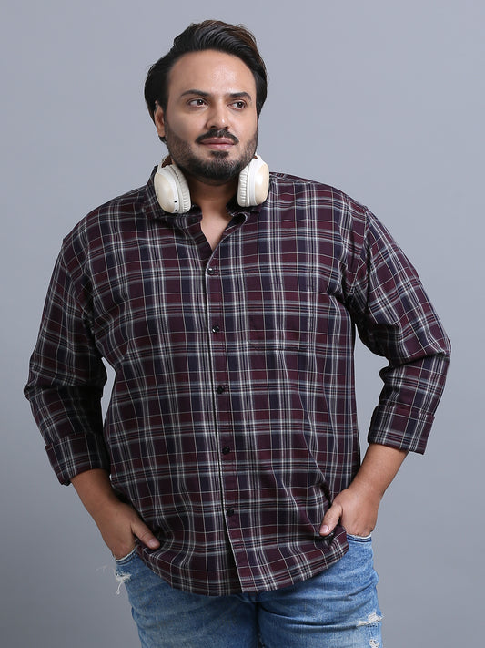 Luxembourg Crater Brown Plus Size Checks Shirt