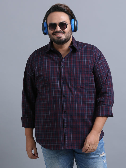 Luxembourg Wine Berry Plus Size Checks Shirt