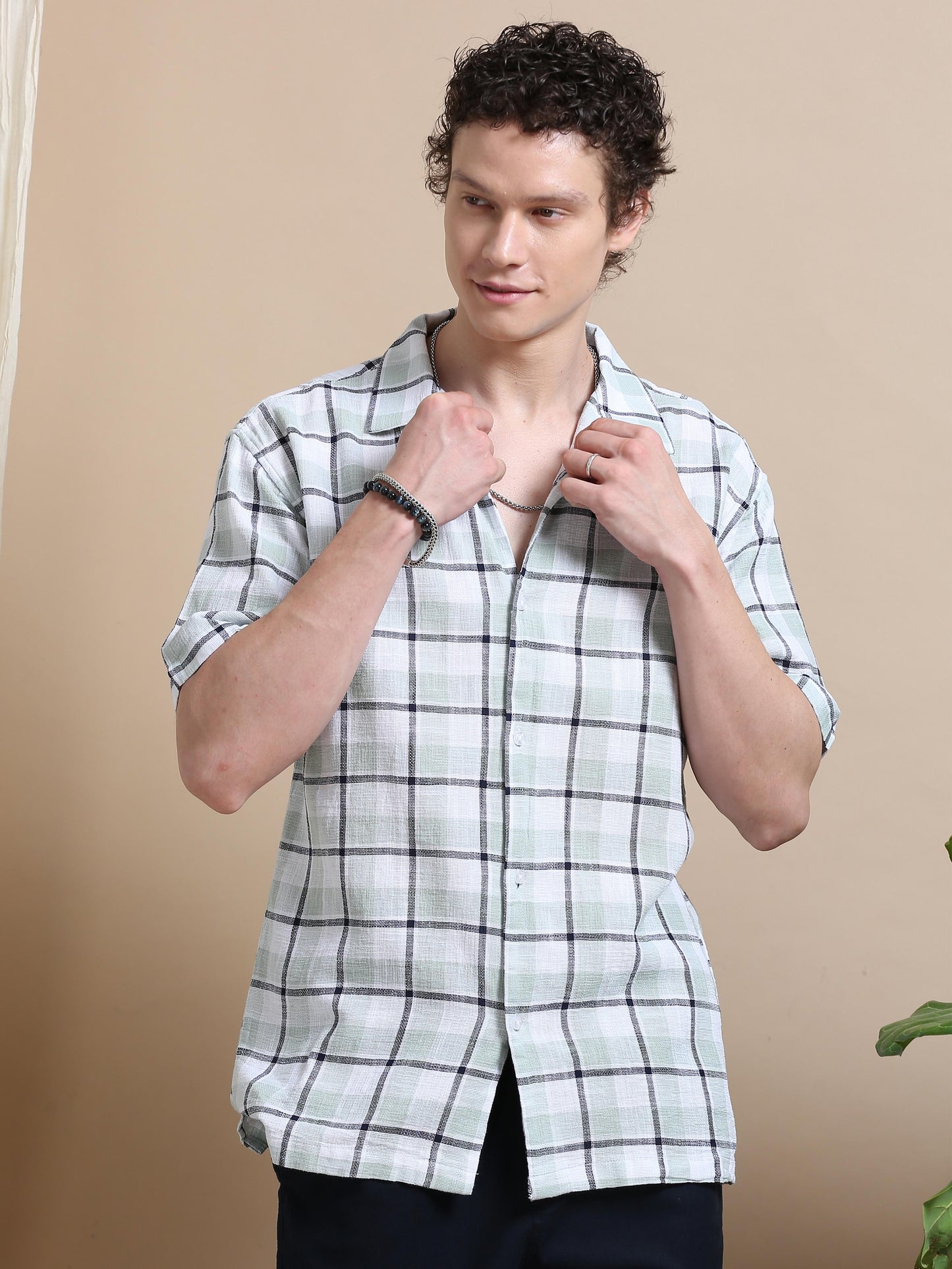 Mocklino Linen Blend Dobby Cuban Collar Shirt