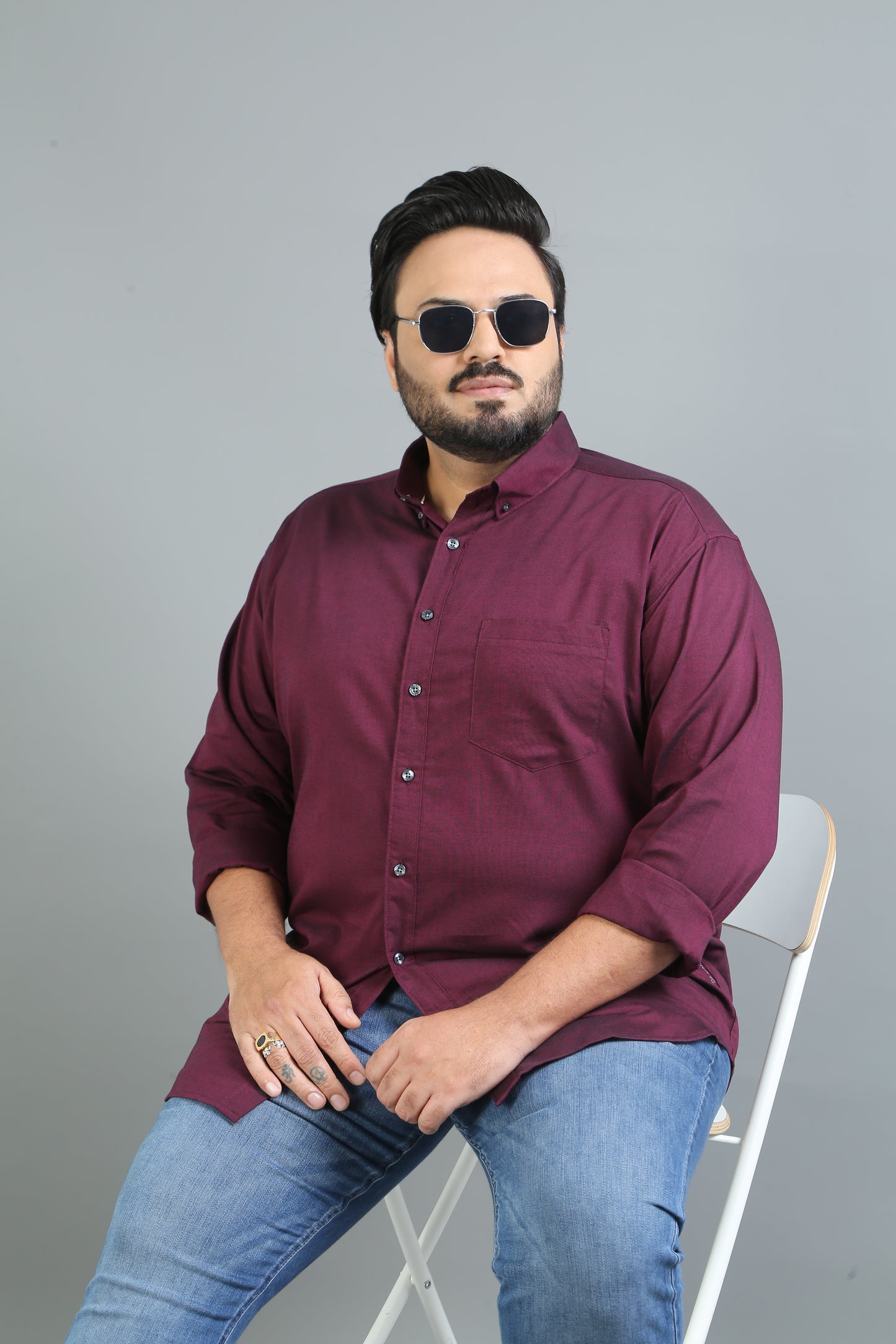 France Maroon Plus Size Solid Shirt