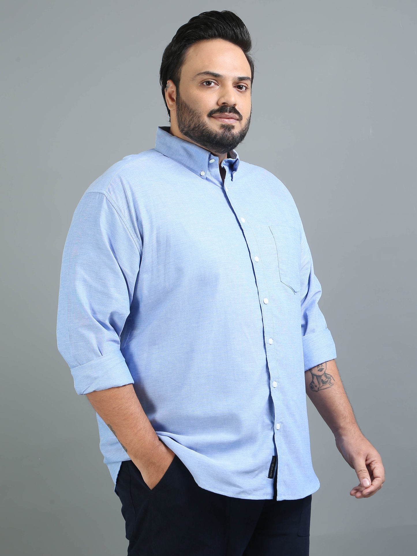 France Tropical Blue Plus Size Solid Shirt
