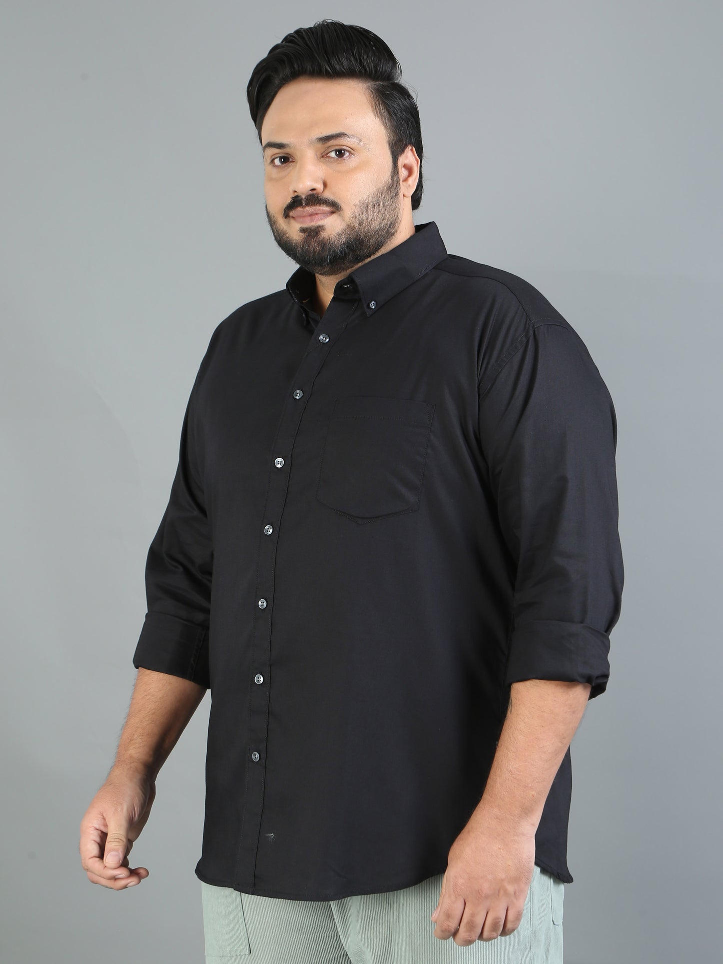 France Black Plus Size Solid Shirt
