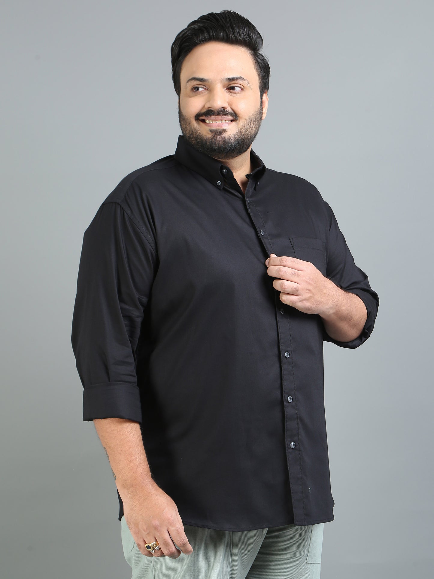 France Black Plus Size Solid Shirt
