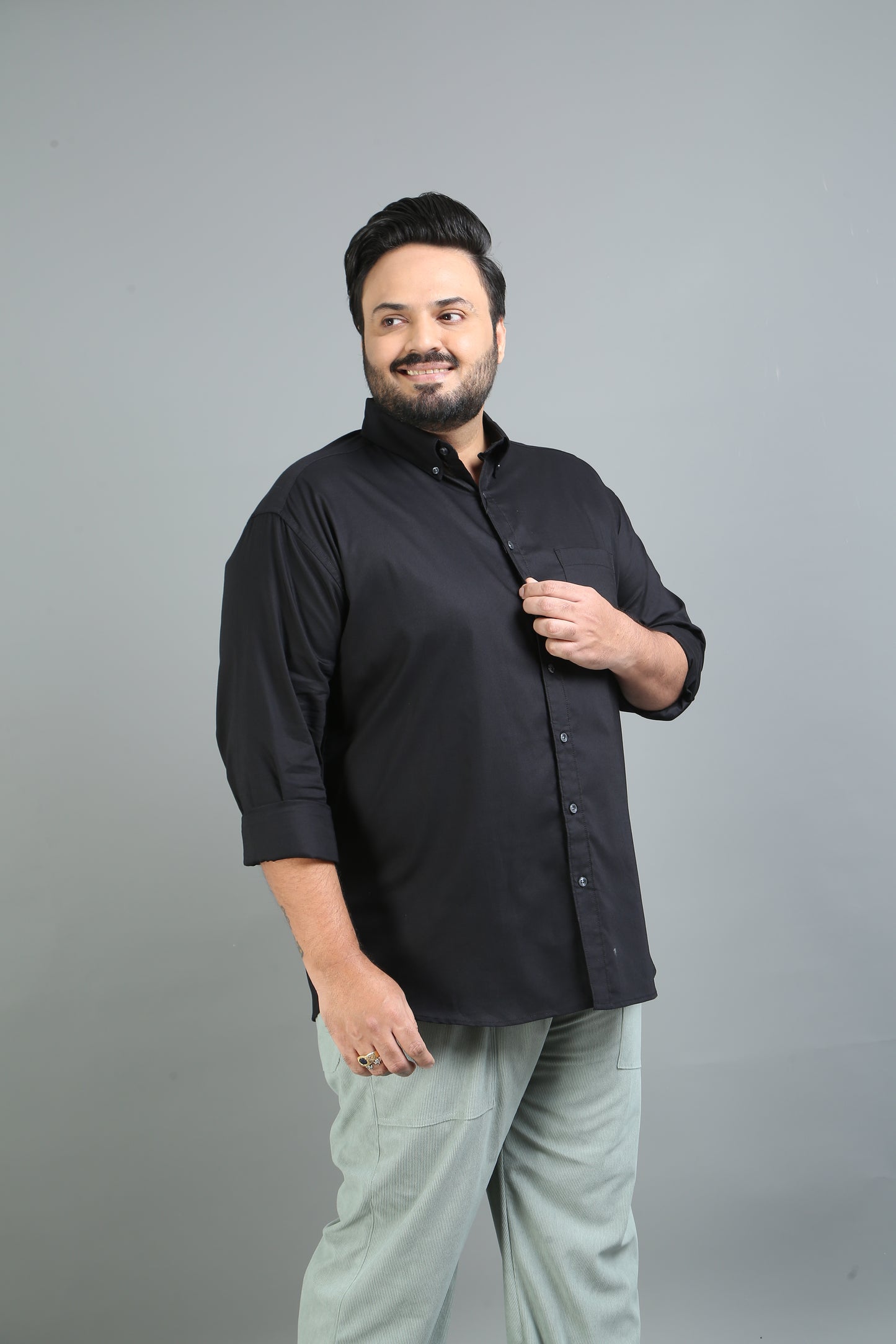 France Black Plus Size Solid Shirt