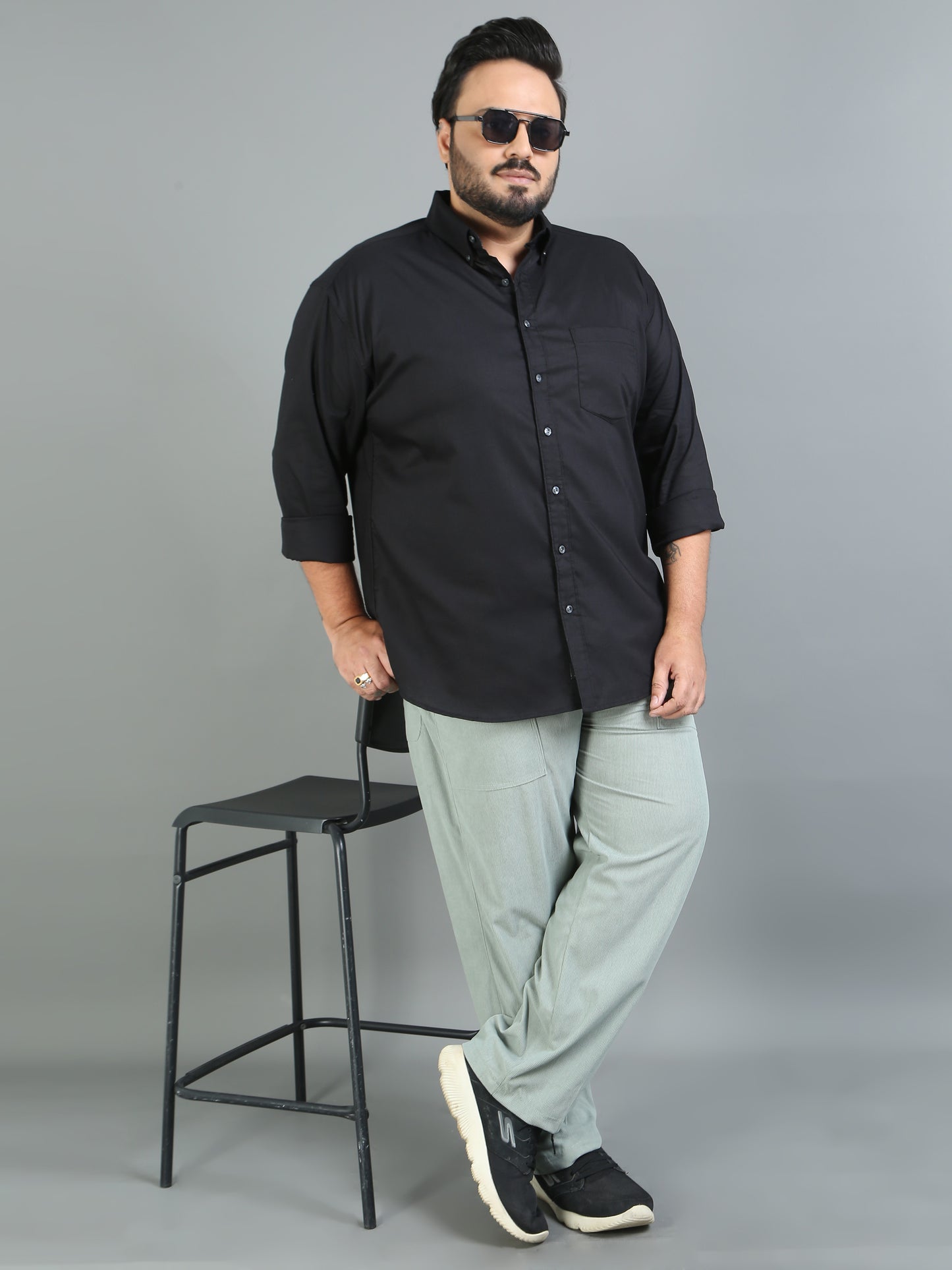 France Black Plus Size Solid Shirt