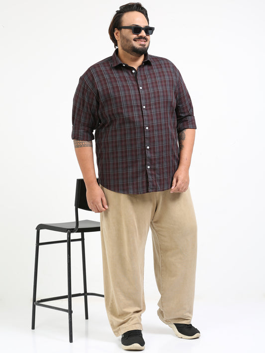 Franciscoo Woody Plus Size Brown Check Shirt