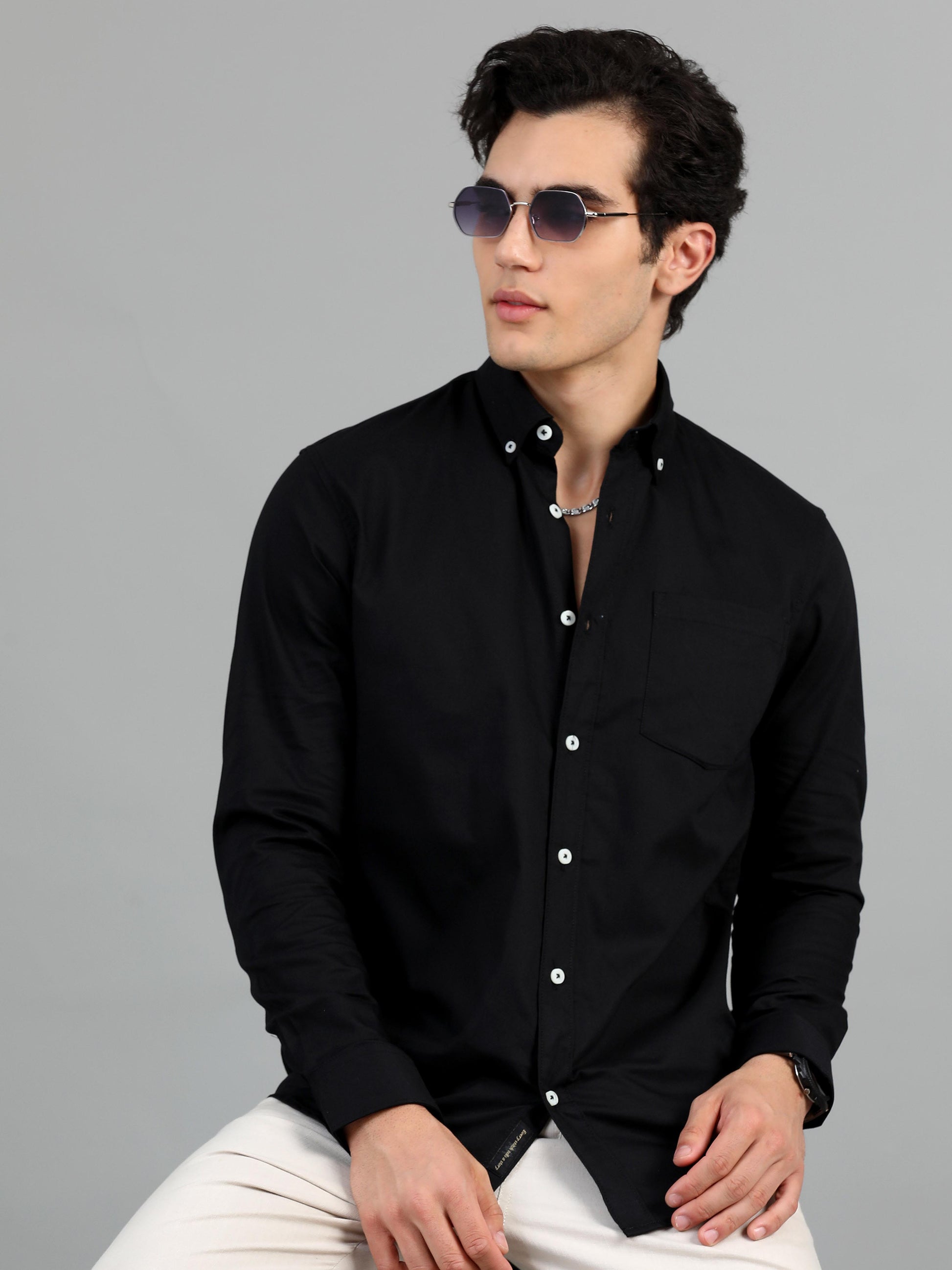 Premium France Black Solid Shirt for Men