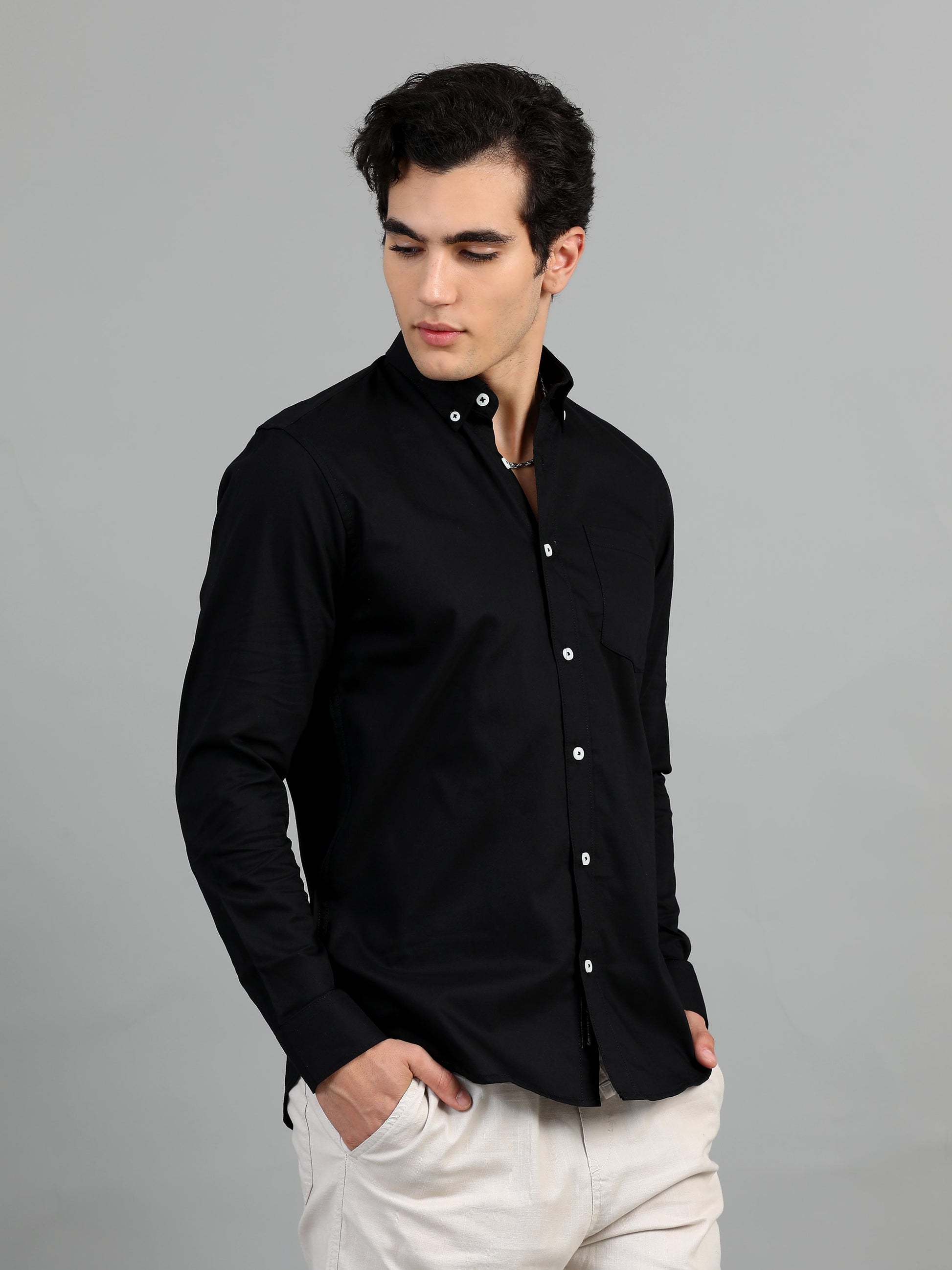 Premium France Black Solid Shirt for Men