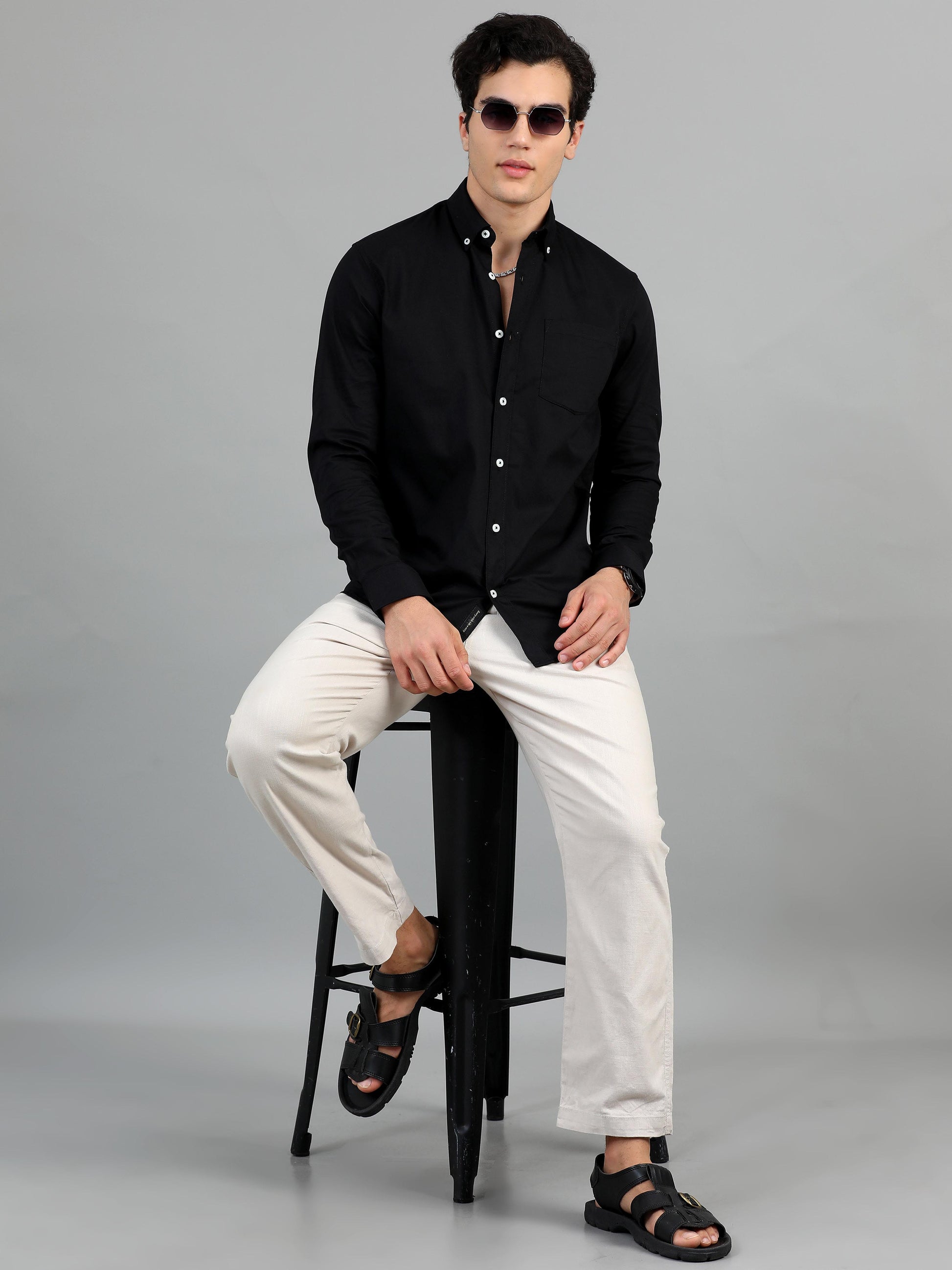 Premium France Black Solid Shirt for Men