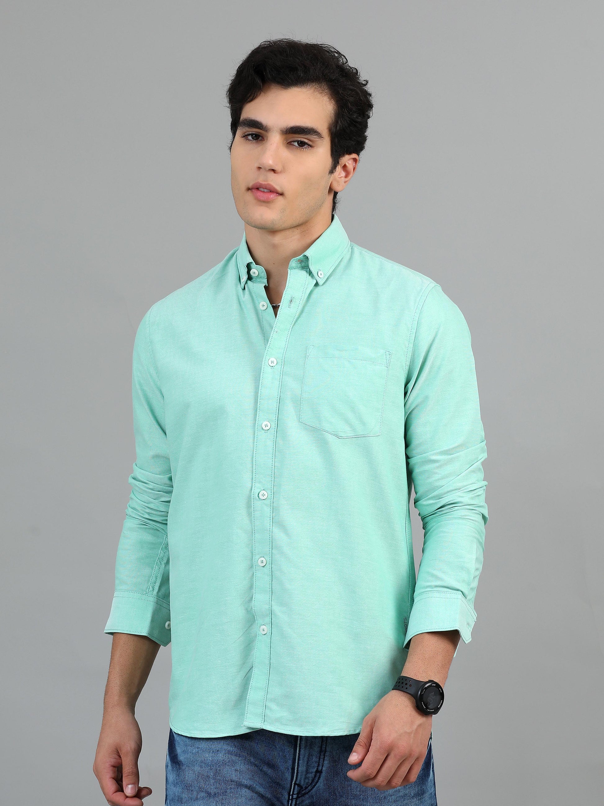 Pale Teal Solid Shirt For Men