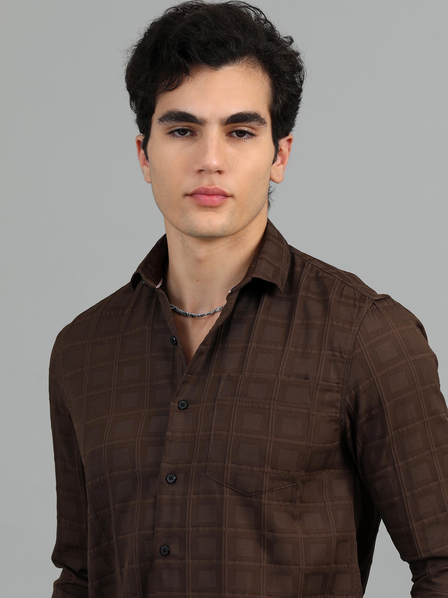Geordie Woody Brown Self Checked Shirt