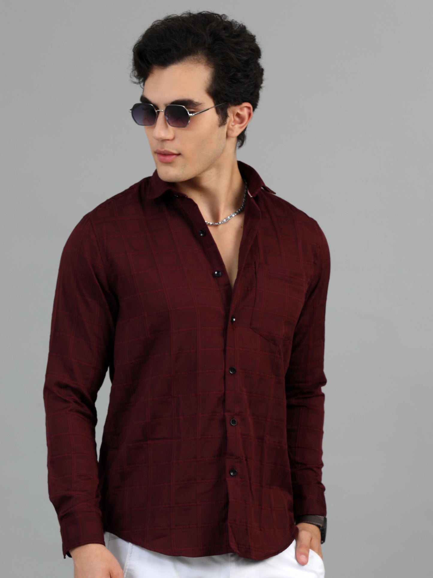 Geordie Seal Brown Self Checked Shirt