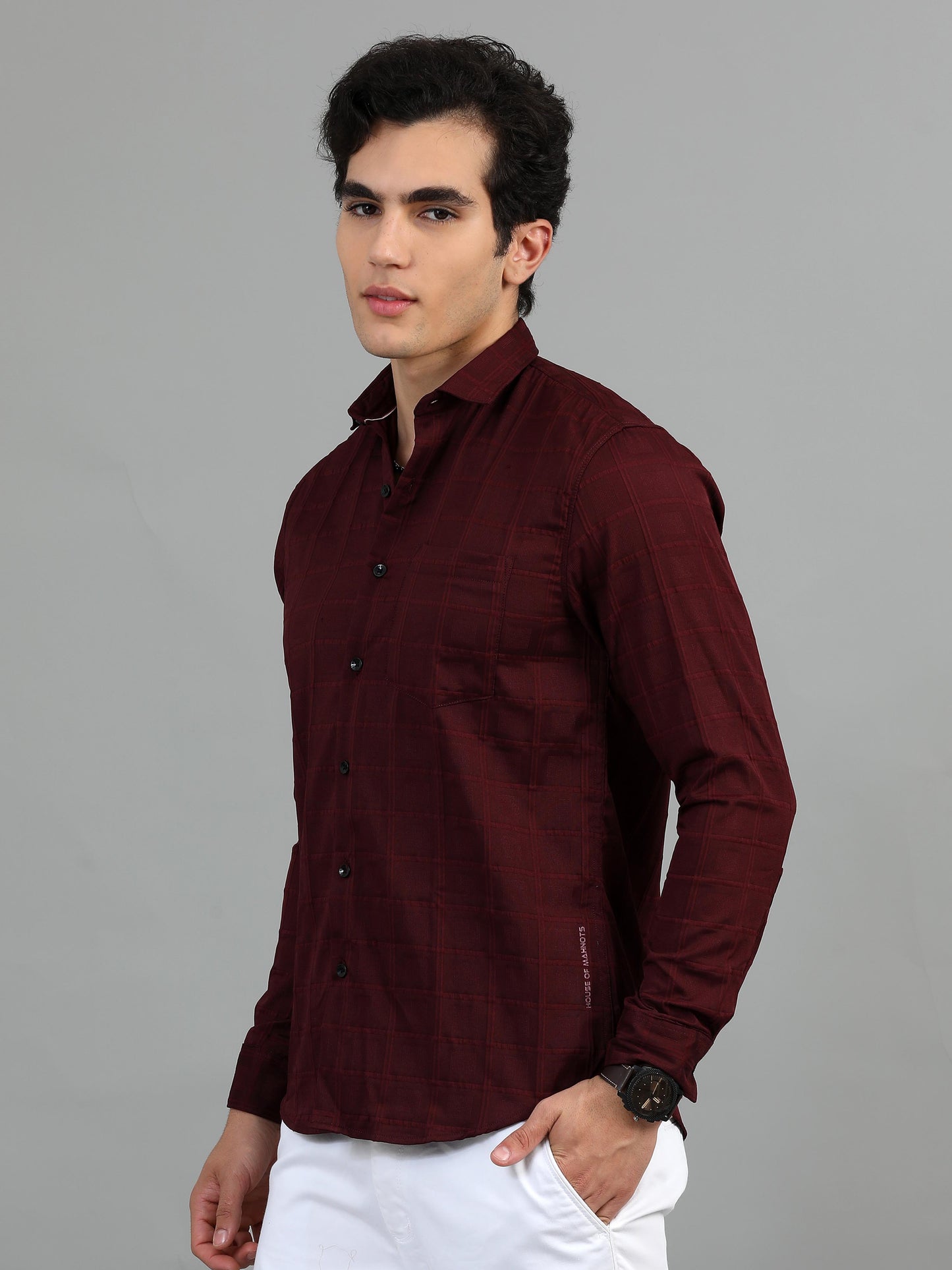 Geordie Seal Brown Self Checked Shirt