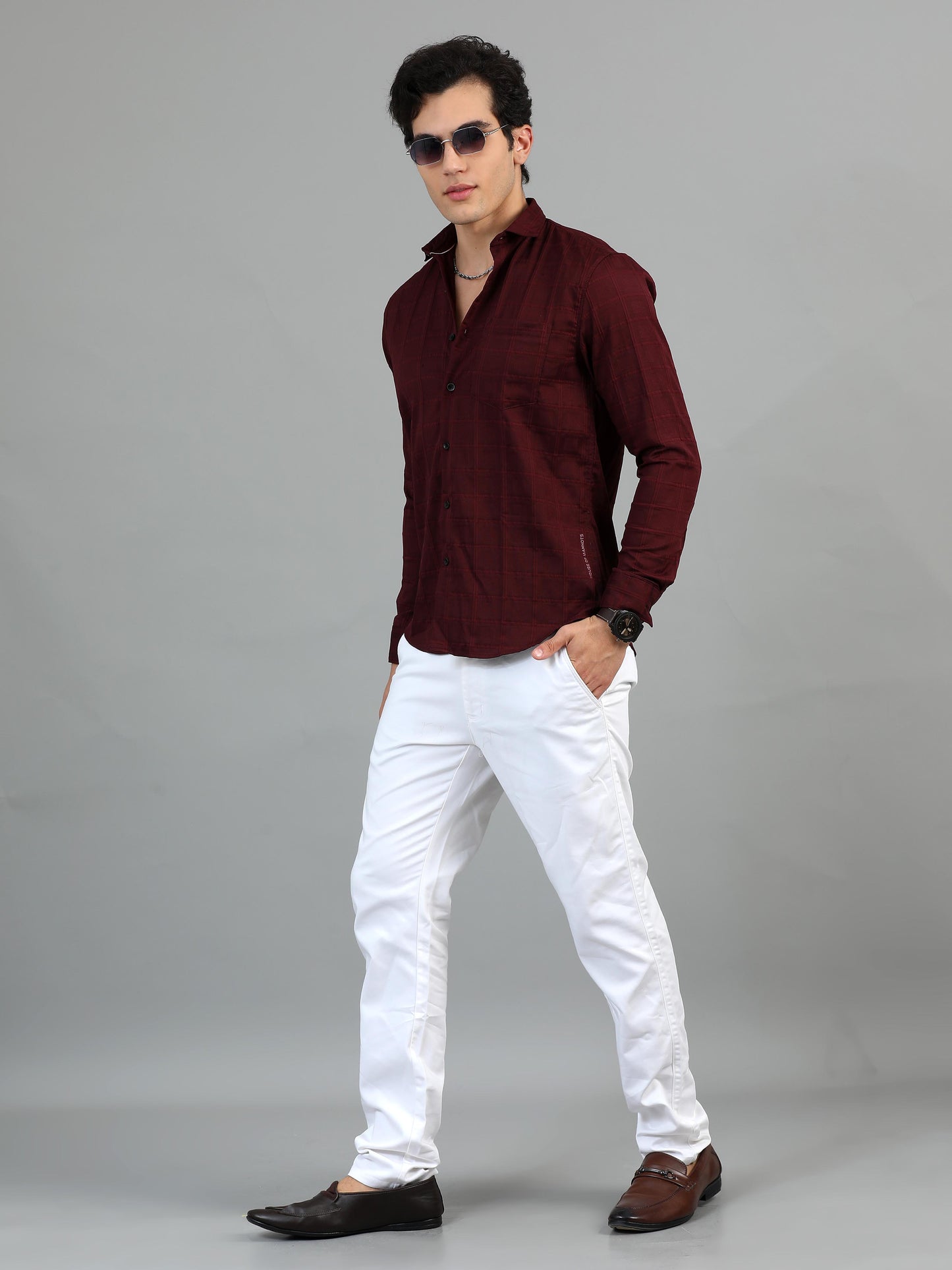 Geordie Seal Brown Self Checked Shirt