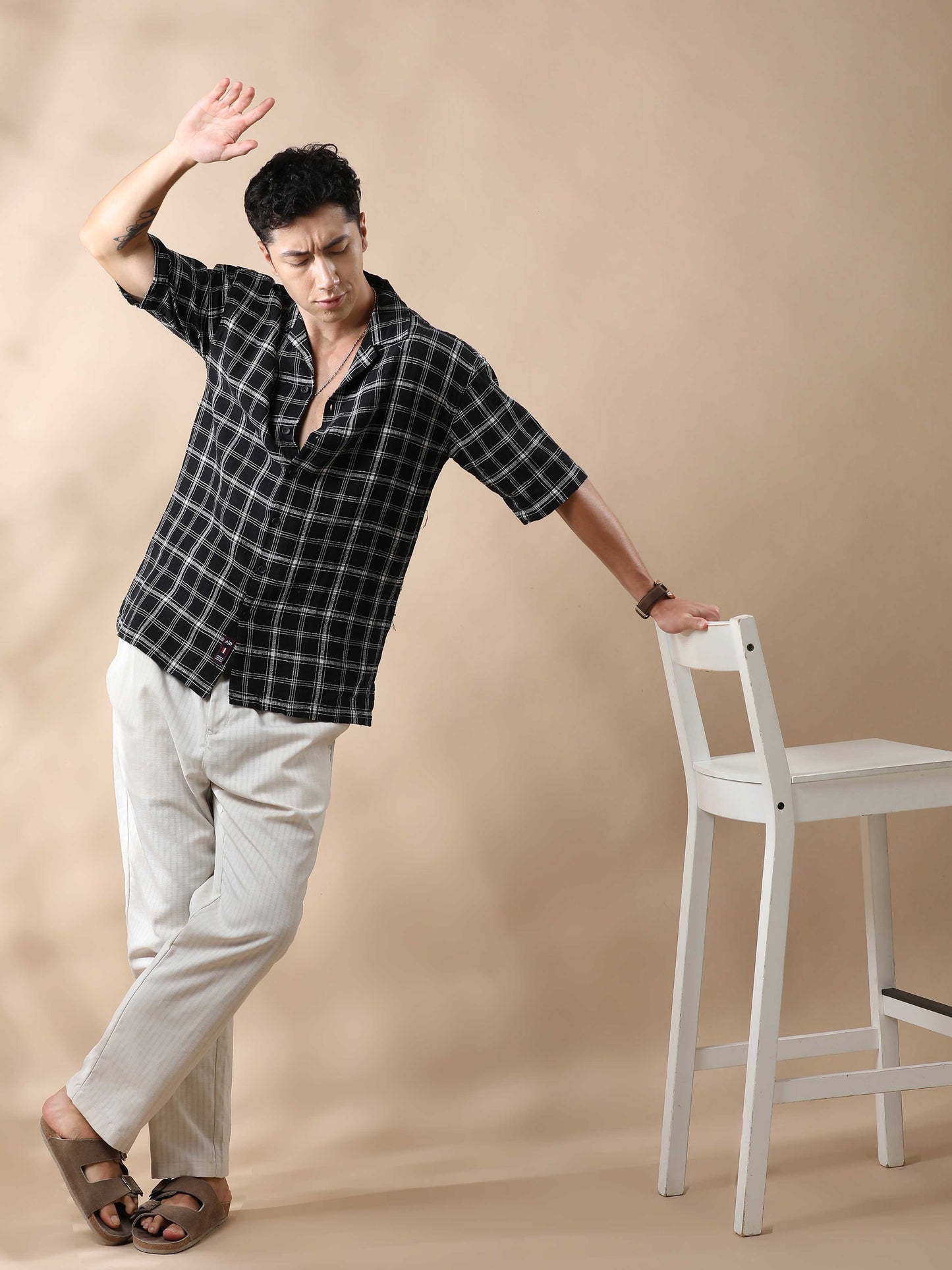 Mocklino Linen Blend Checks Half Sleeves