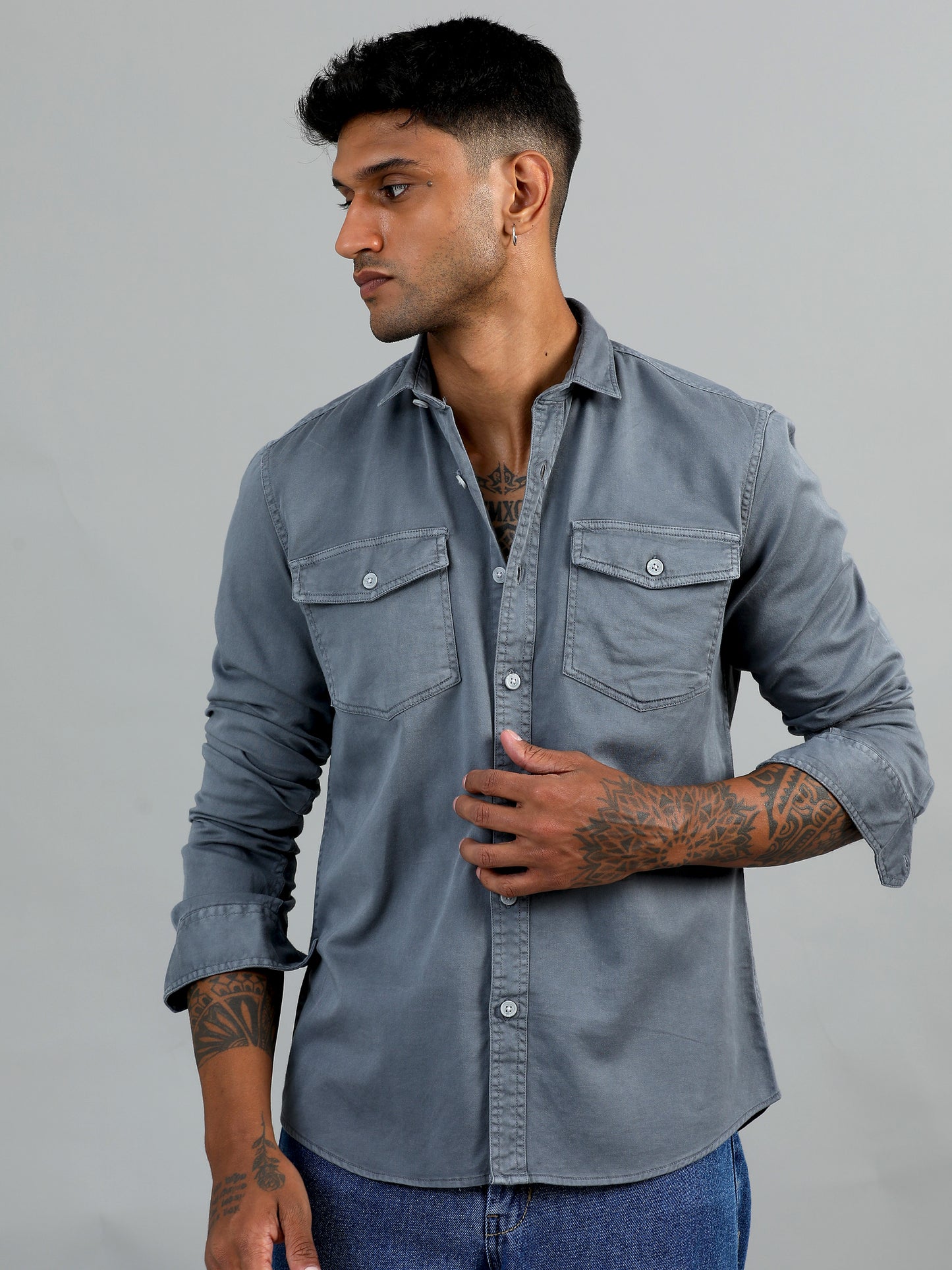 Greece Double Pocket Grey Shirt