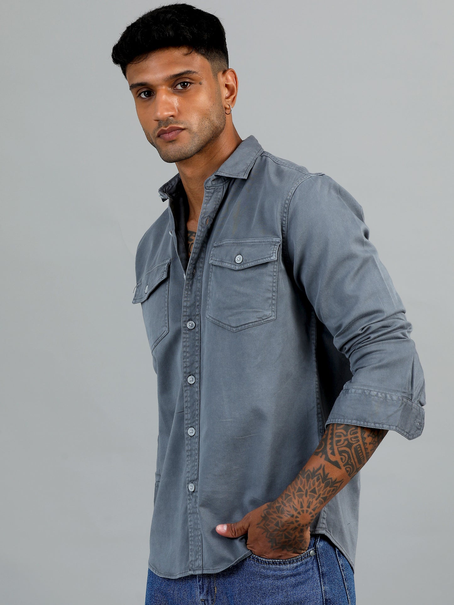 Greece Double Pocket Grey Shirt