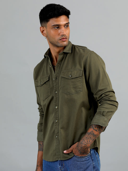 Greece Double Pocket Olive Shirt