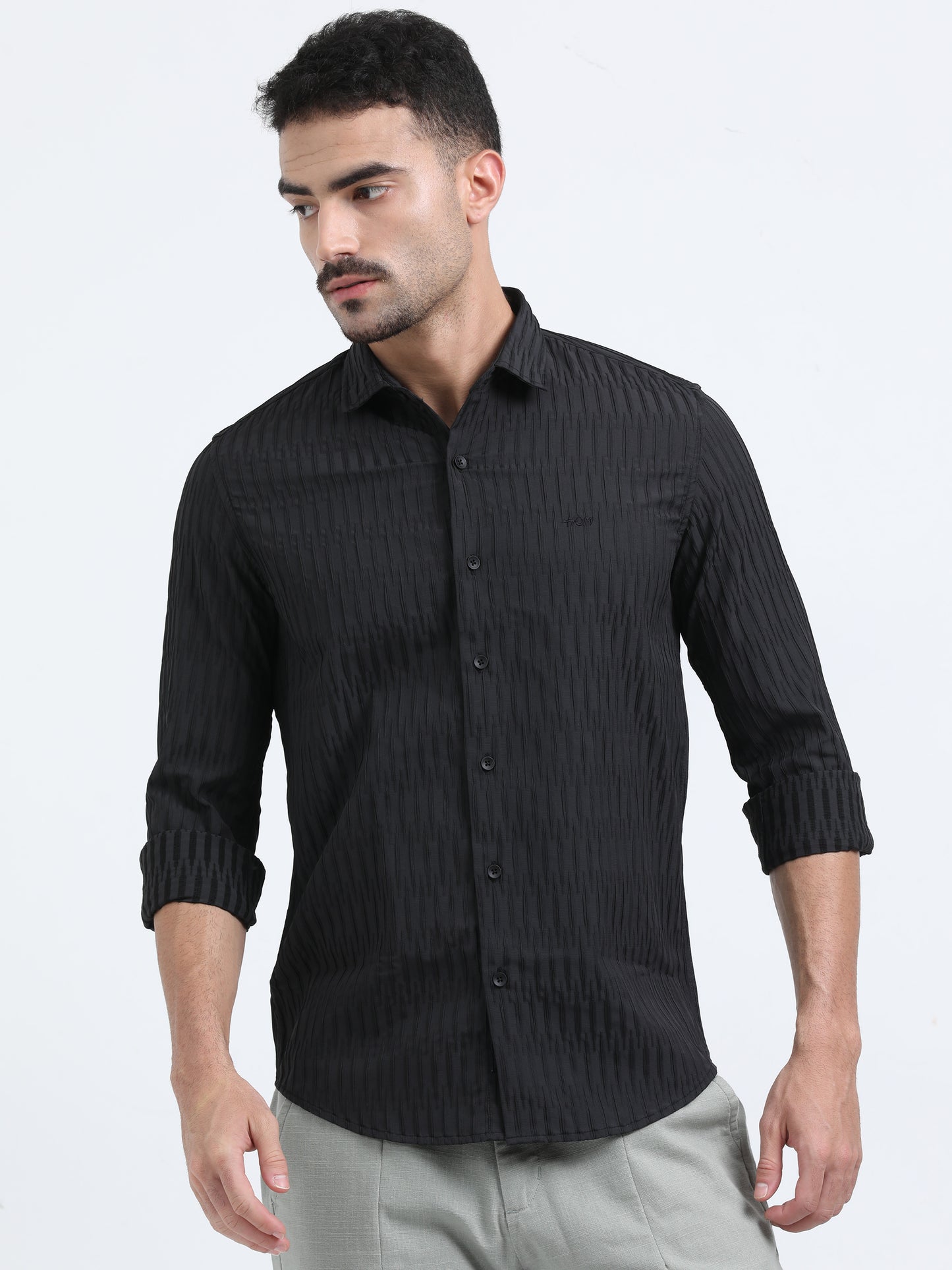 Dubai Black Textured Solid Shirt