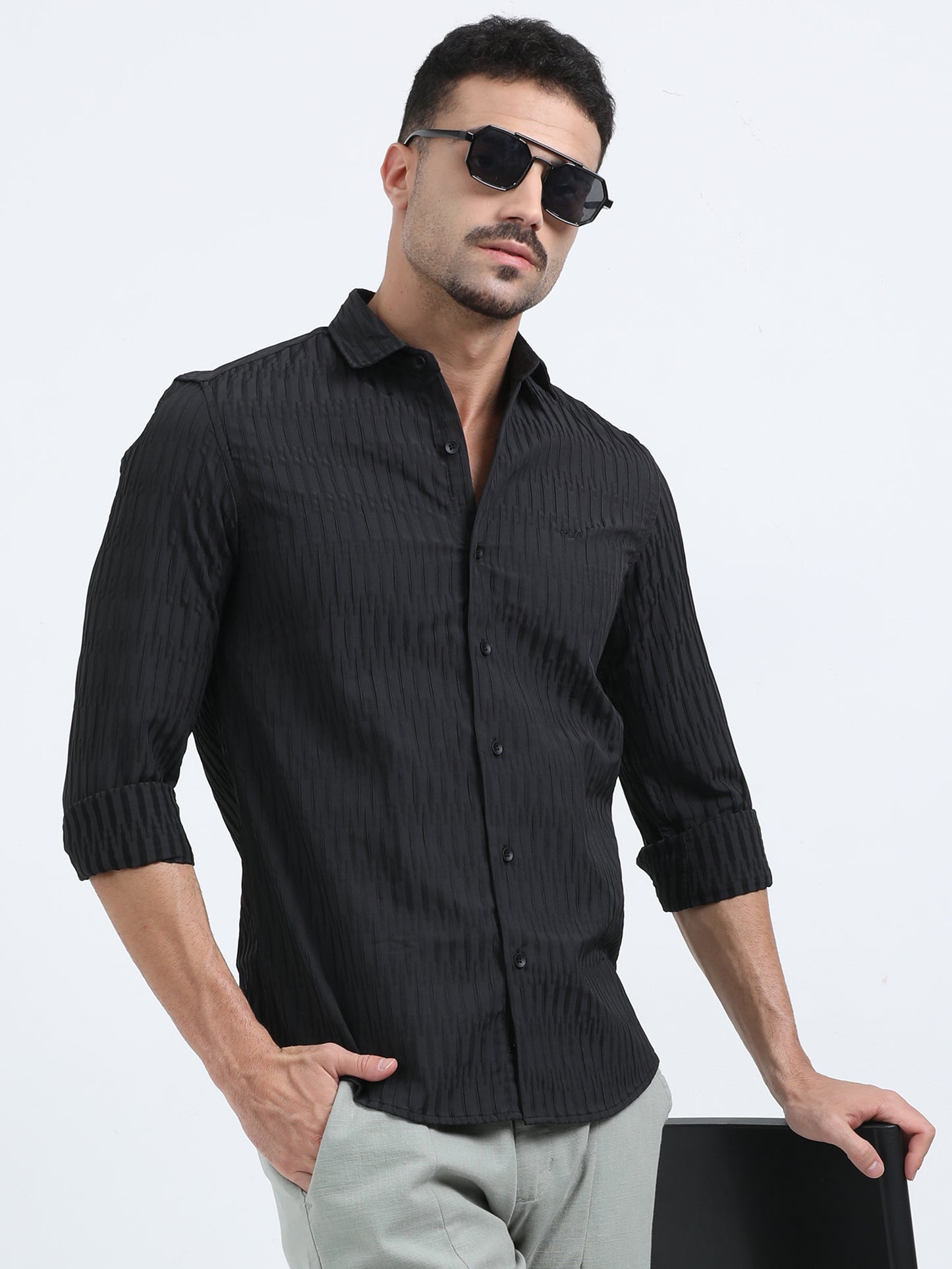 Dubai Black Textured Solid Shirt