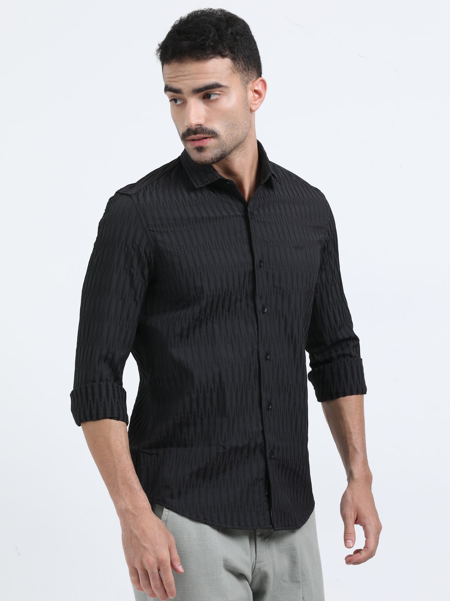 Dubai Black Textured Solid Shirt