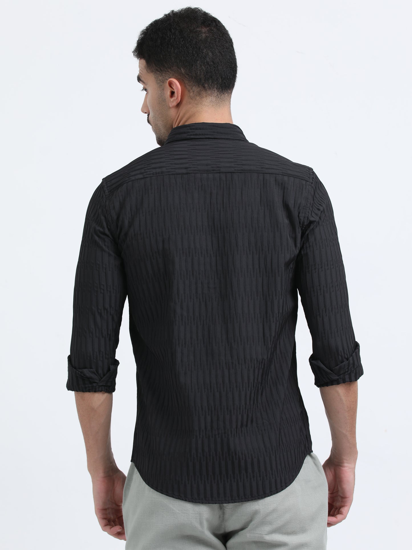 Dubai Black Textured Solid Shirt
