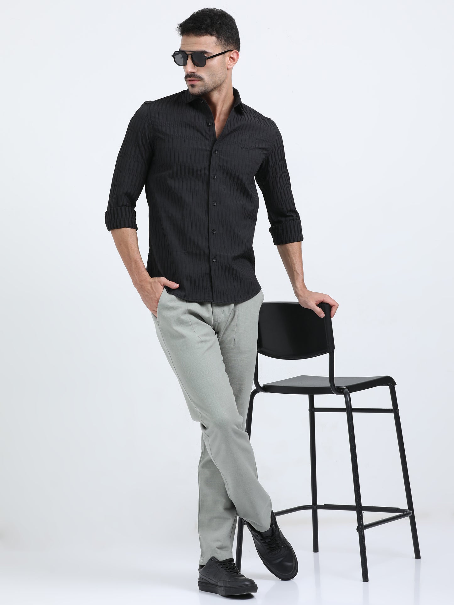 Dubai Black Textured Solid Shirt