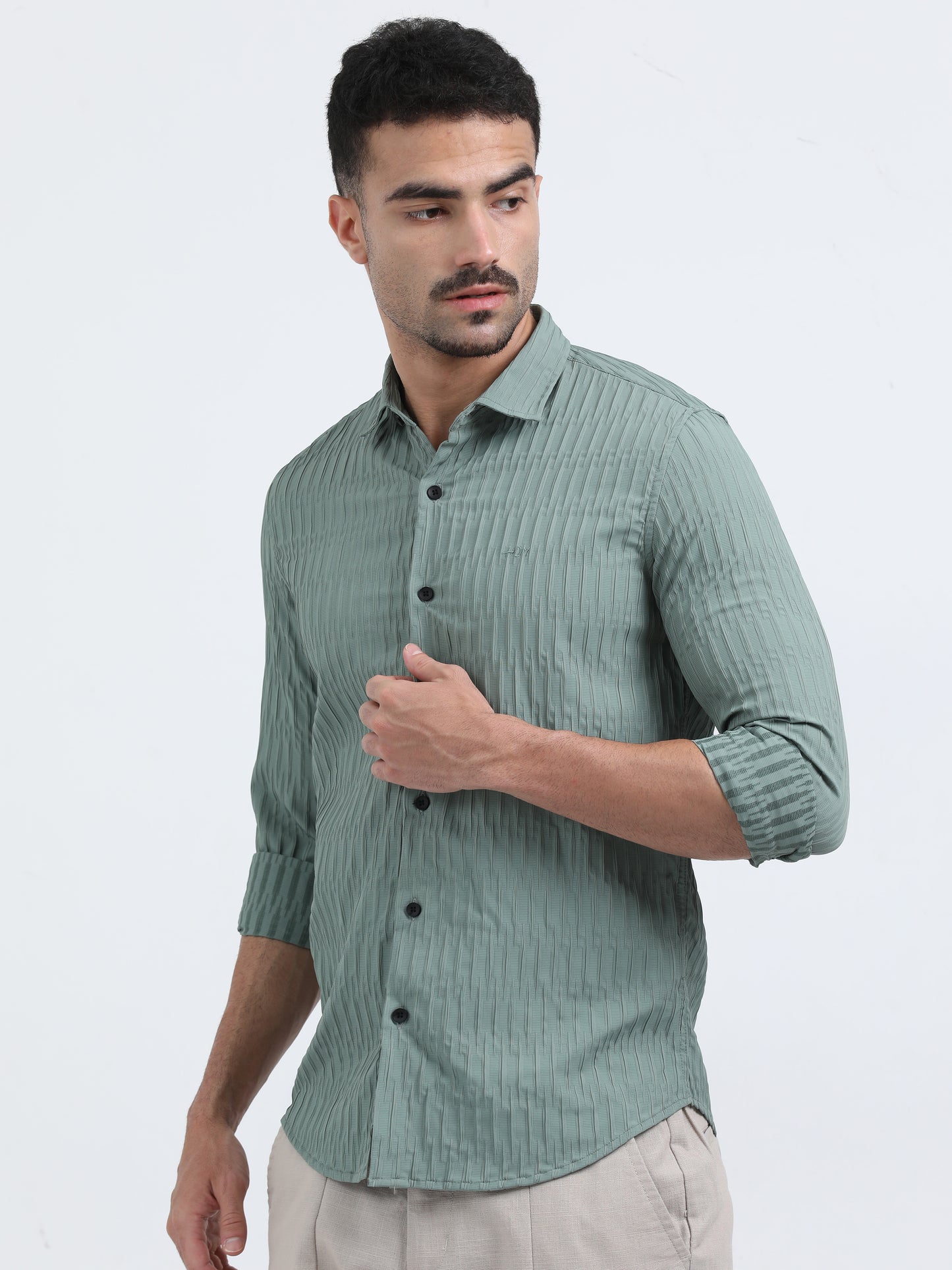 Dubai Green Textured Solid Shirt