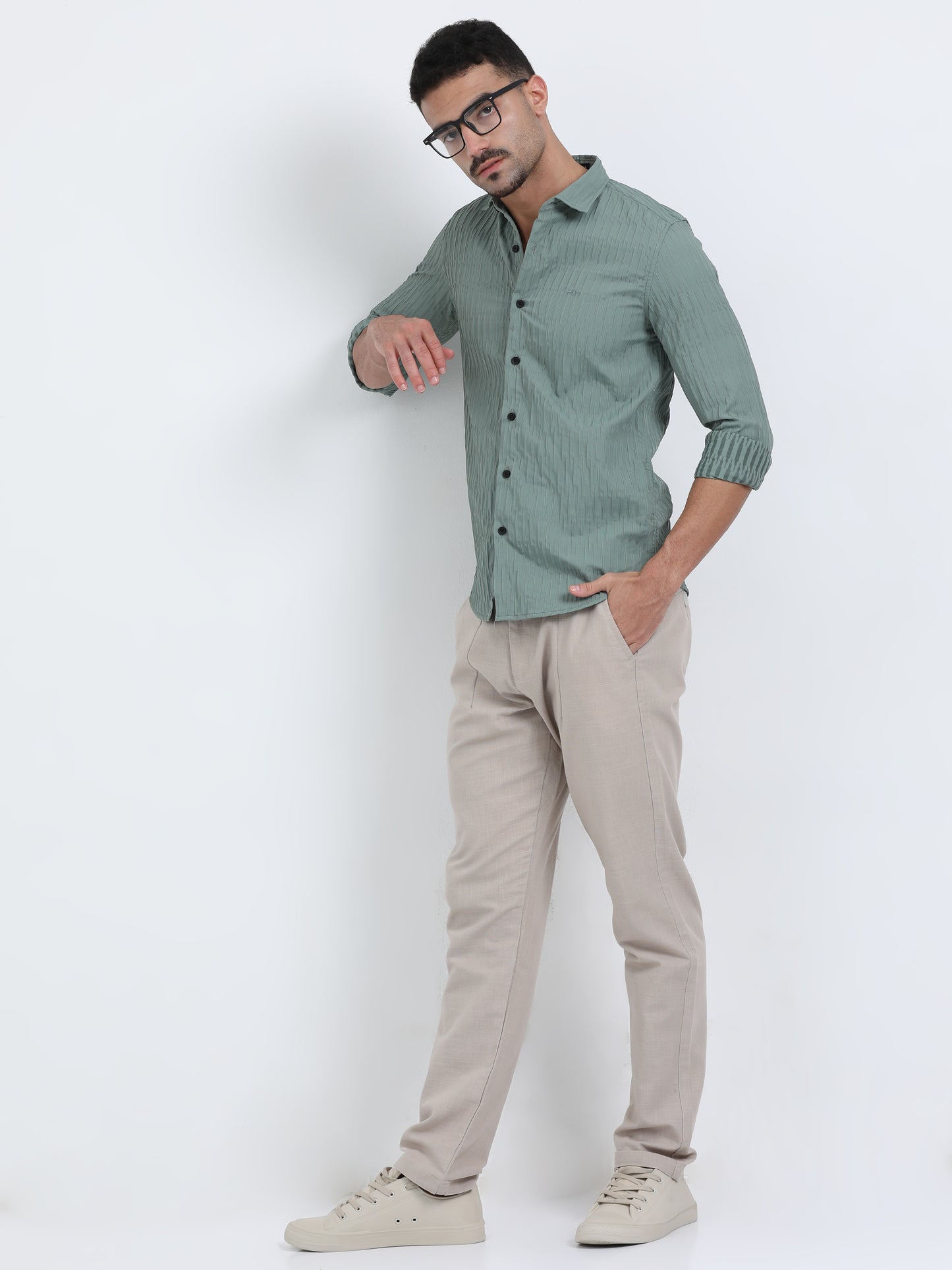 Dubai Green Textured Solid Shirt