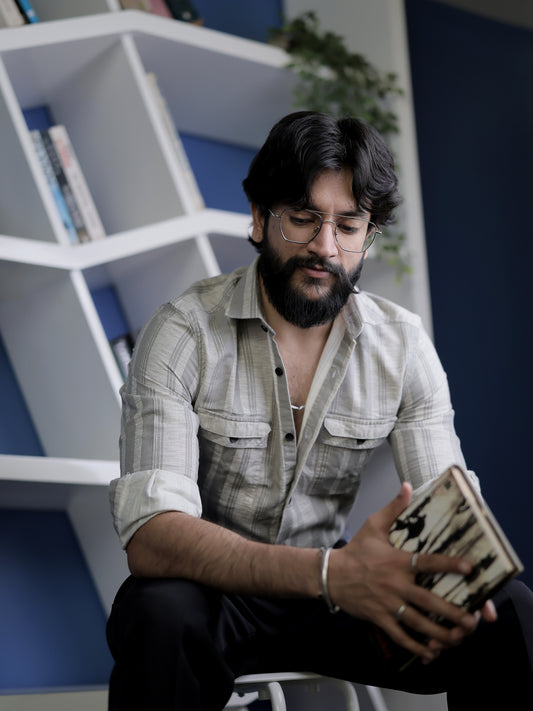 Grey Stripe double pocket Shirt for Men