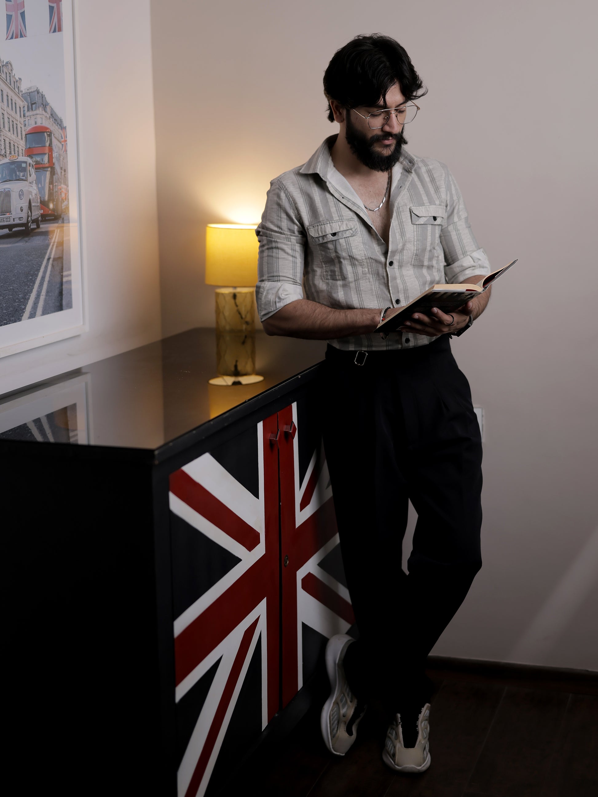 Grey Stripe double pocket Shirt for Men