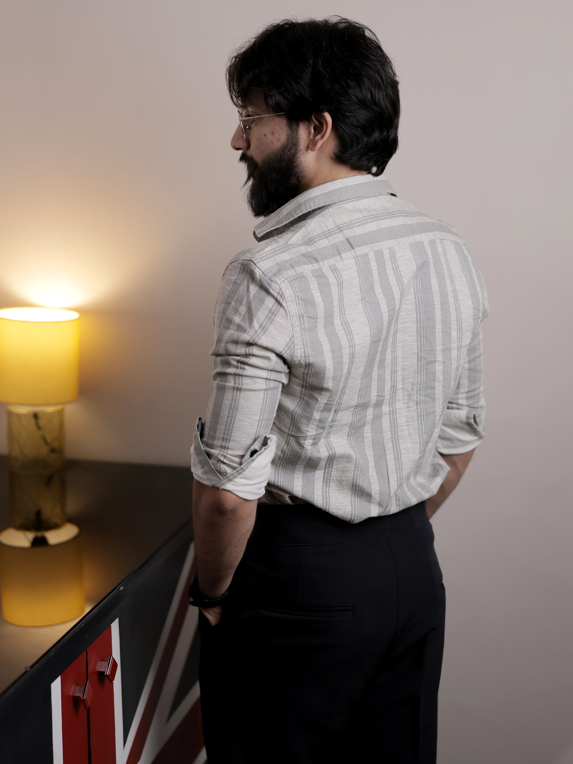 Grey Stripe double pocket Shirt for Men